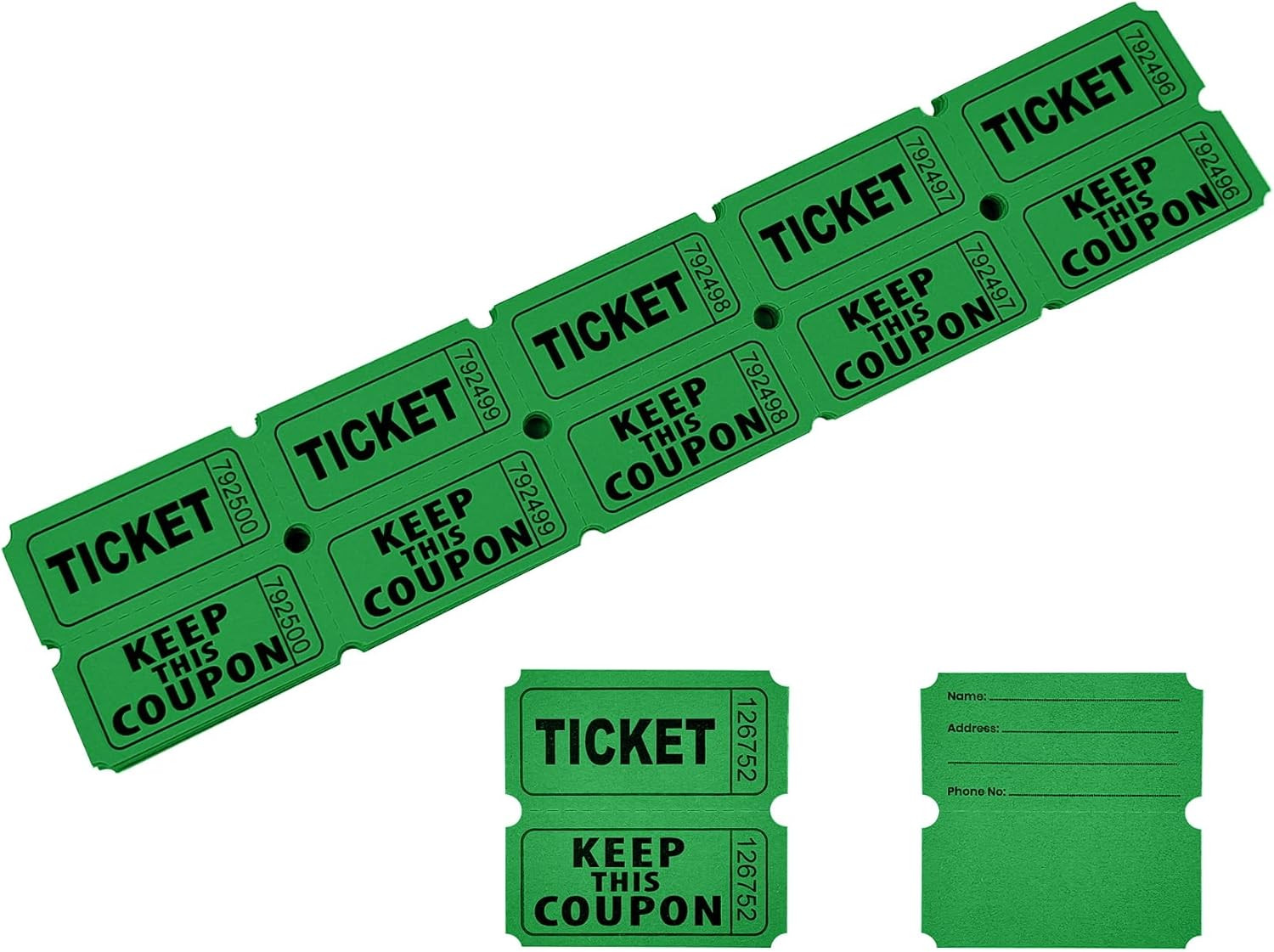 Green Raffle Tickets – 100 Double Tickets for Events and Fundraising