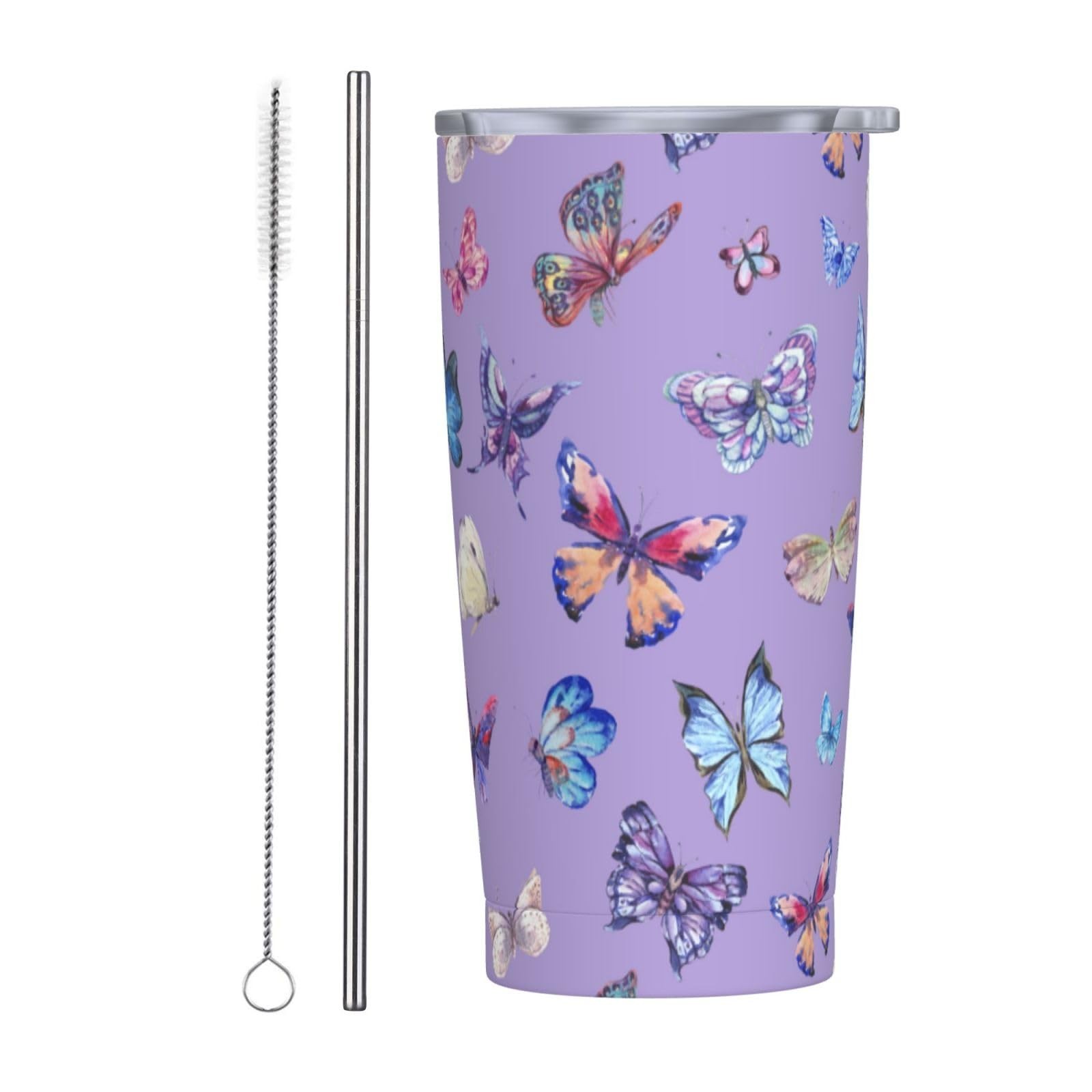 Purple Butterfly Tumbler,Butterfly 20oz Stainless Steel Insulated Travel Tumb…