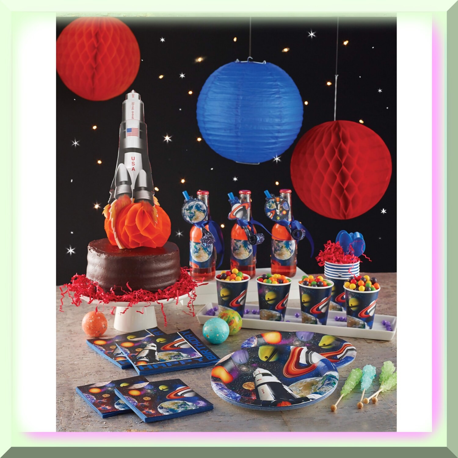Black Space Print Plastic Tablecover 54×108″