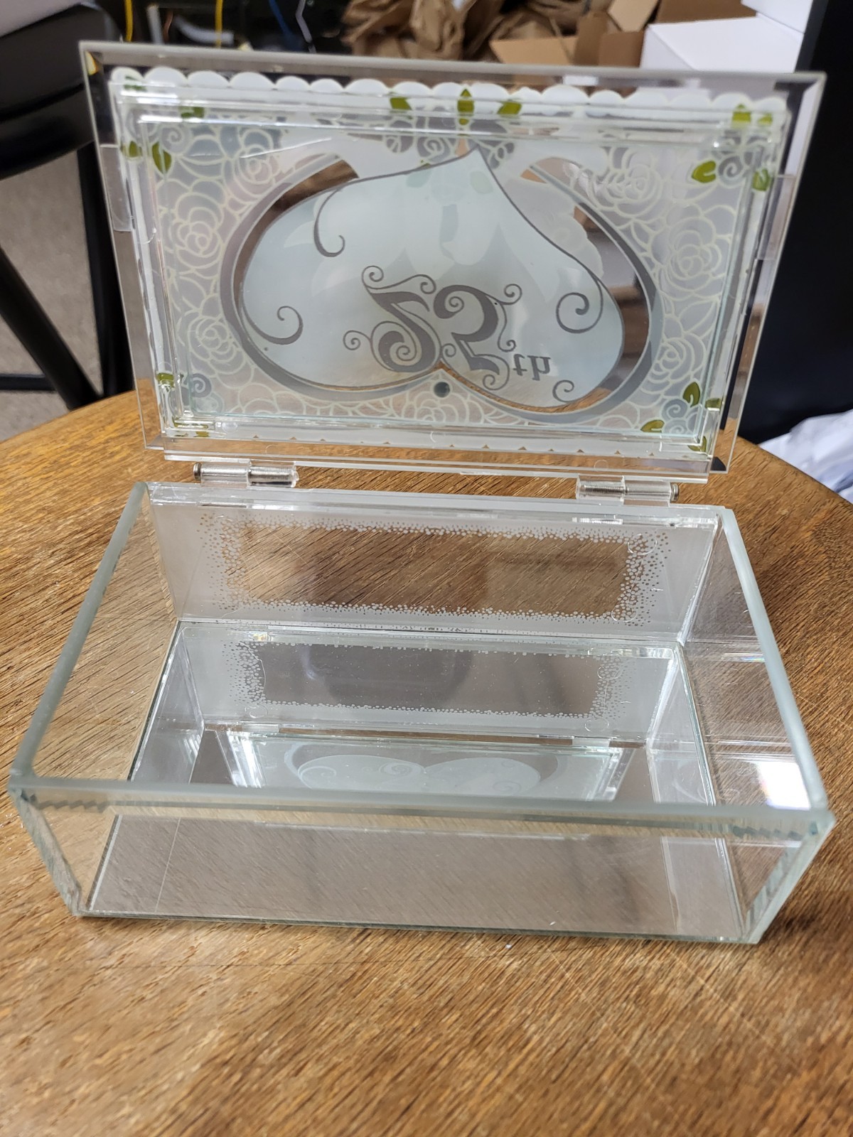 Glass Jewellery Box, Trinket Box, 25th Silver Anniversary Both Of You Doves