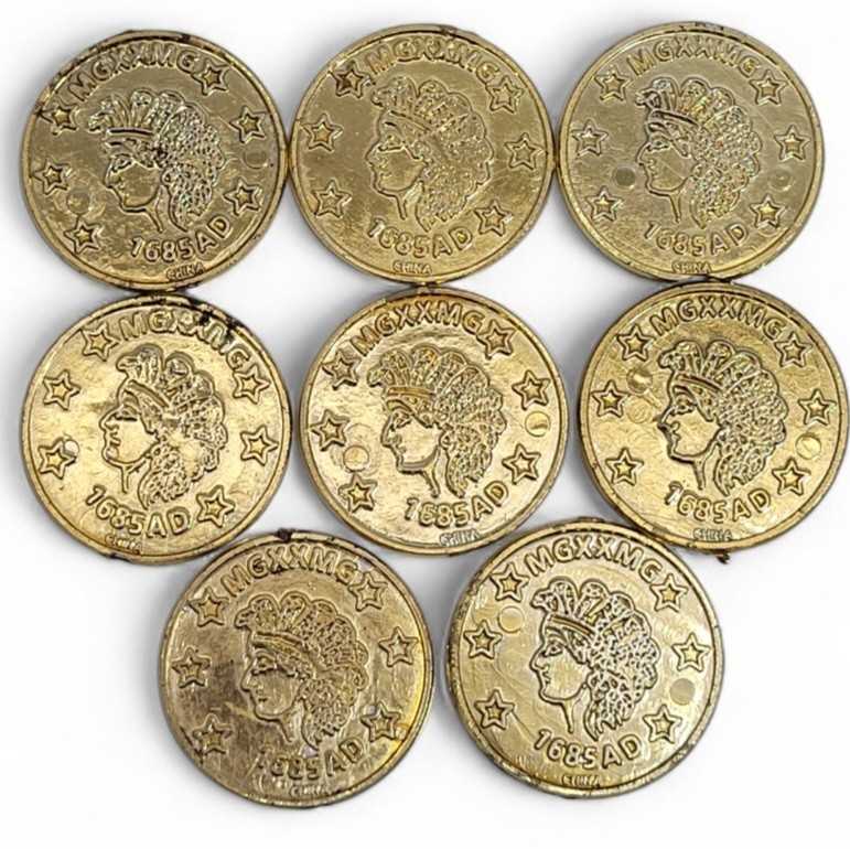 (Lot Of 8) Plastic Greek Token Coins Medusa Head With Date 1685 AD MGXXMG China.