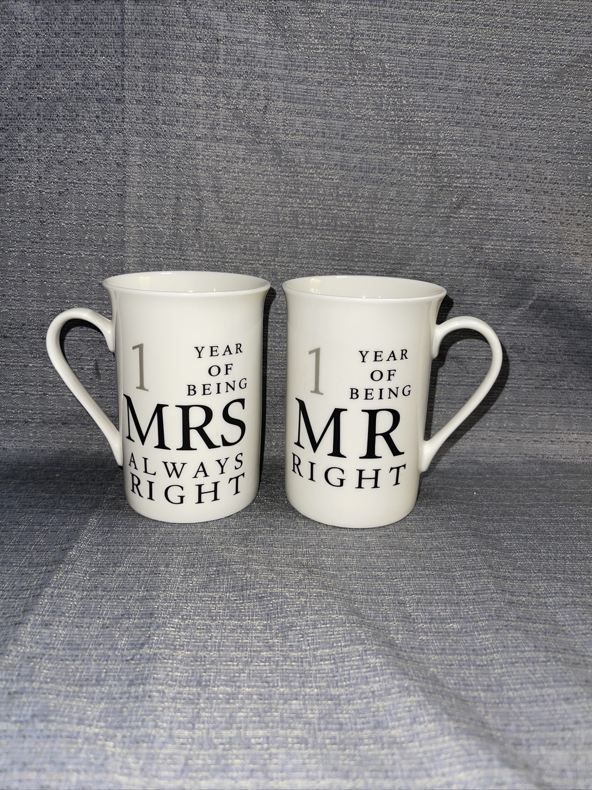 1 Year Anniversary Gift Set of 2 Ceramic Mugs Mr Right and Mrs Always Right