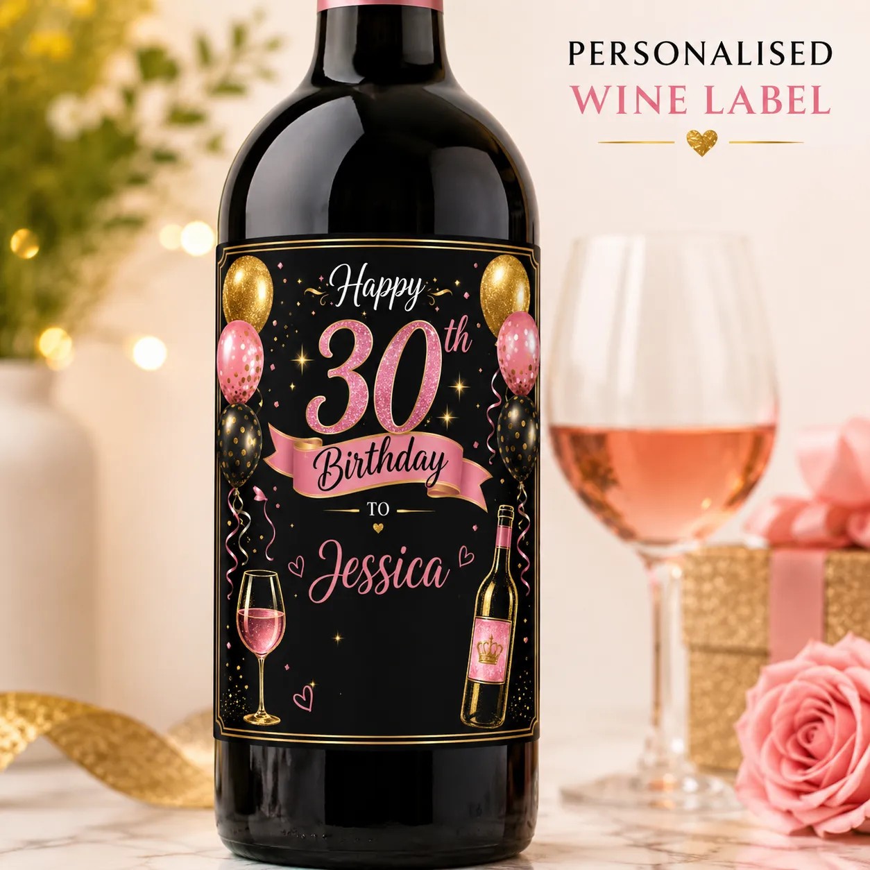 Personalised 30th Birthday Bottle Label Custom Name Wine Sticker Gift