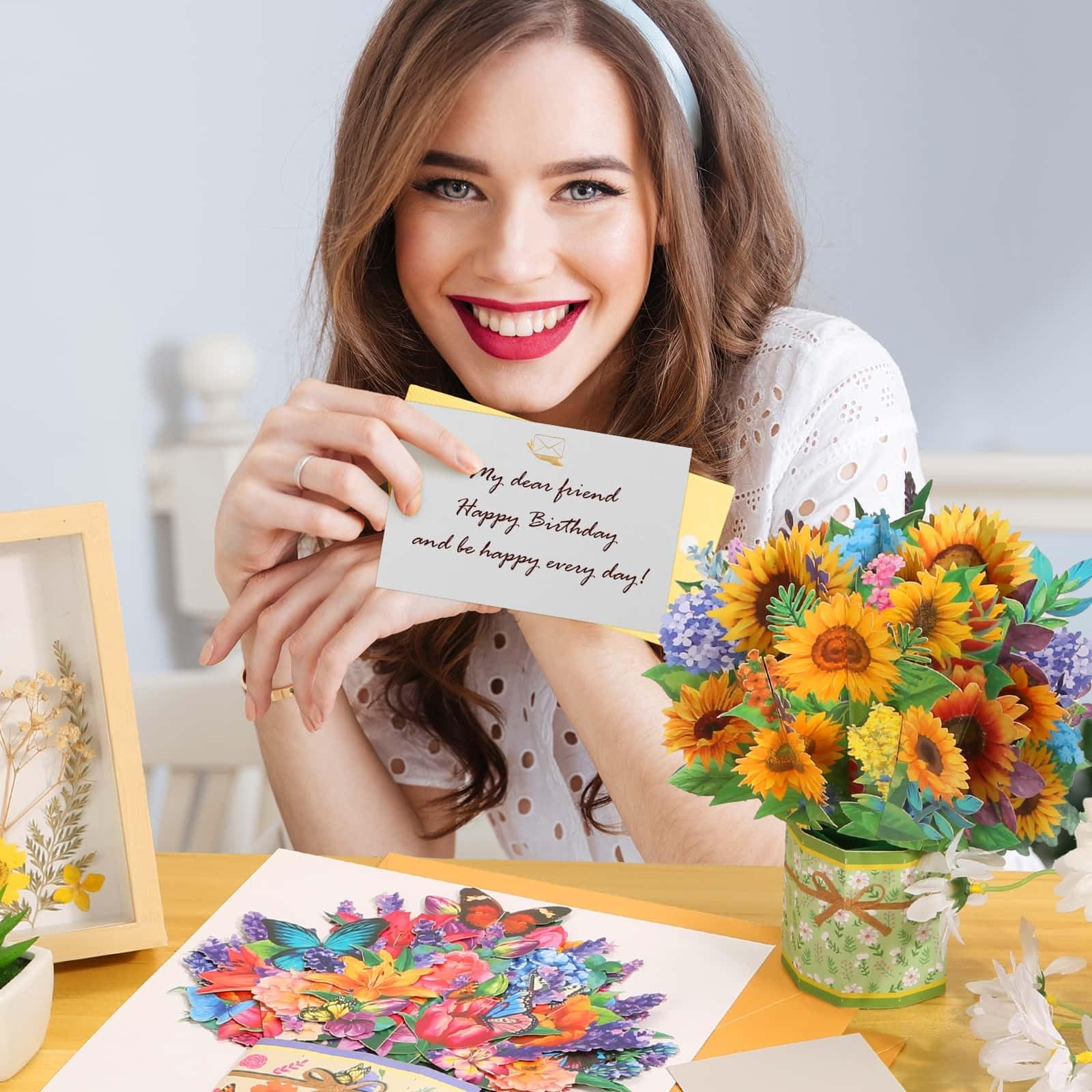 6 Pack Paper Flower Pop Up Cards, Bouquet Card 8.5×9 inches, Color 1