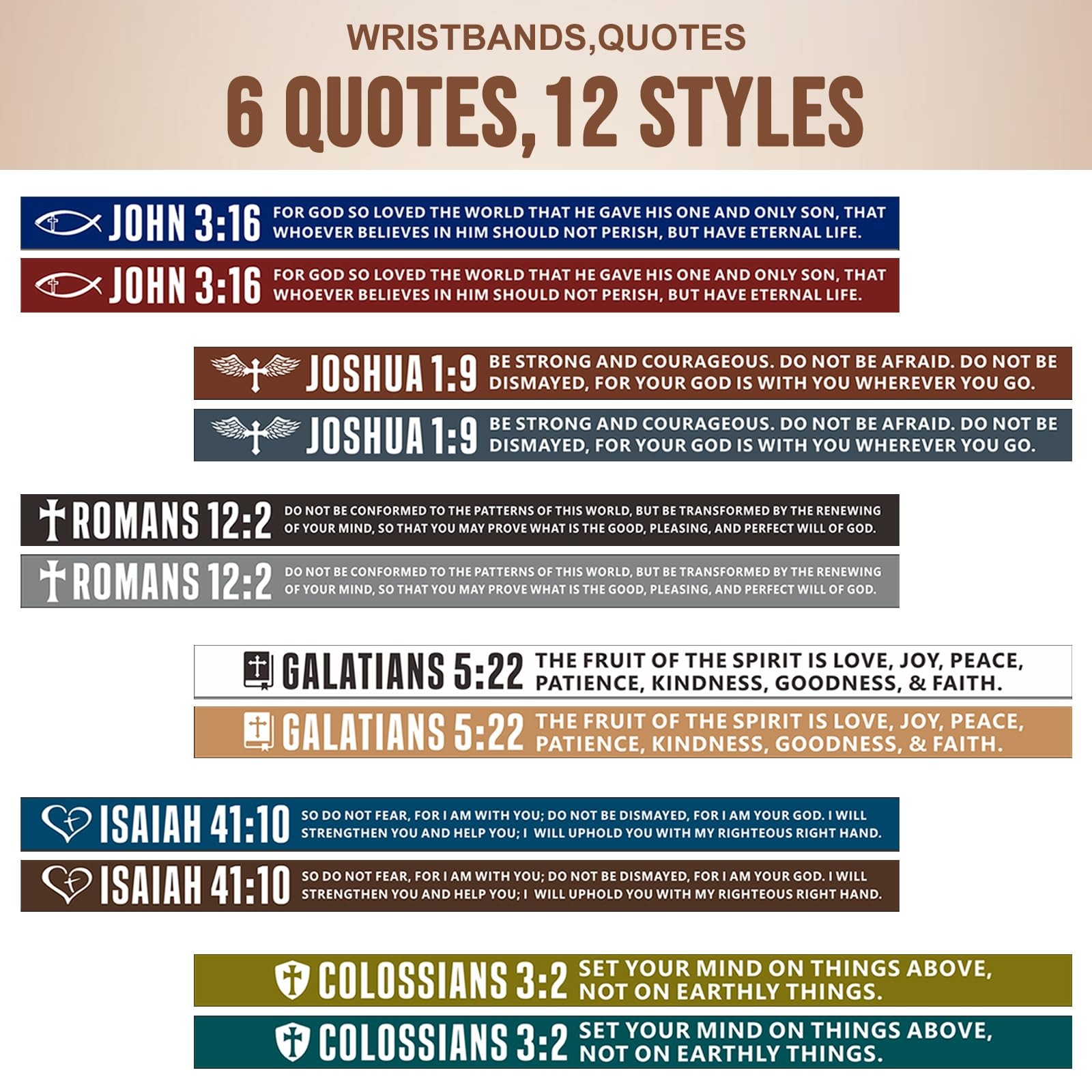 KUCLIN 12 Pieces Bible Verse Bracelets Christian 8 inches, Dark Color