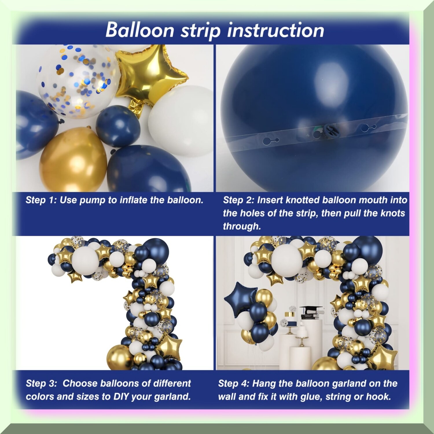 Gold and Navy Confetti Balloon Arch Kit
