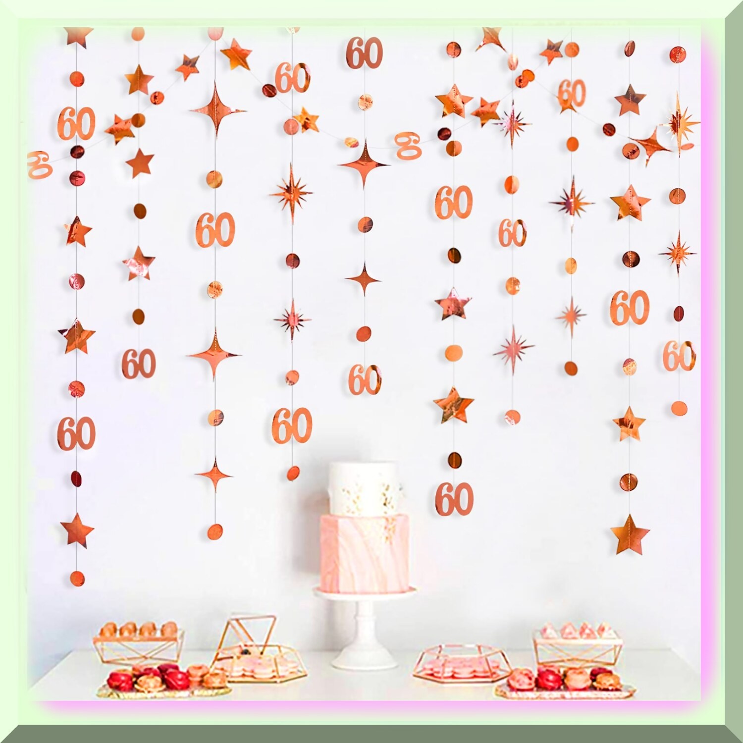 Rose Gold 60th Birthday Decorations with Number 60