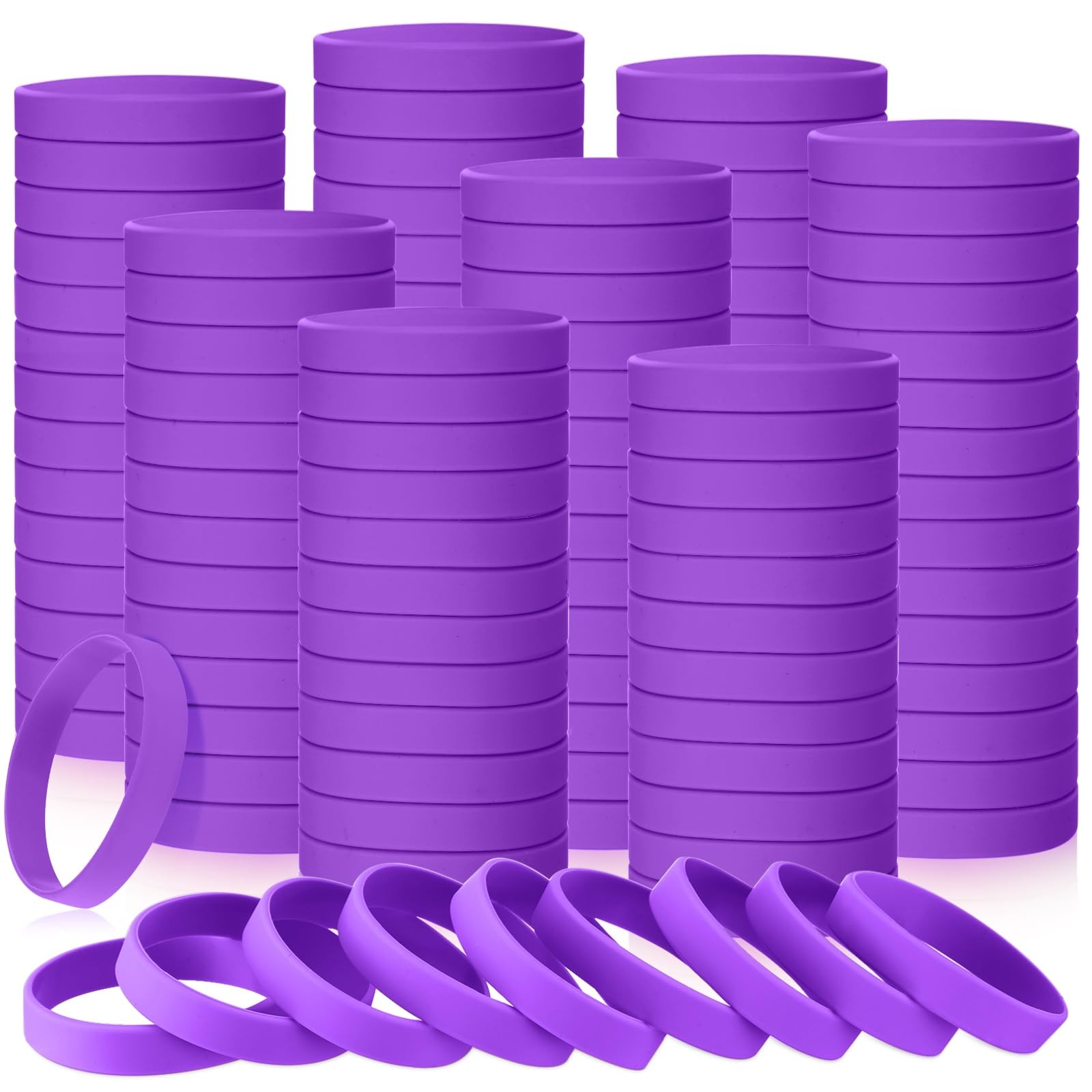 50 Pcs Plain Silicone Rubber Bracelets Elastic Rubber Wristbands Blank Colored B