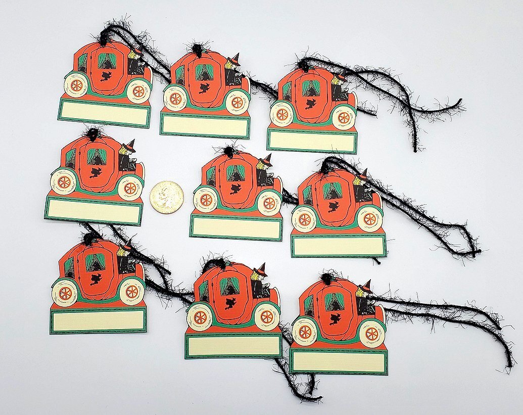 9-Halloween-Vintage-Witch-Fussy Cut-Personalized-Linen Cardstock-Gift-Hang-Tags