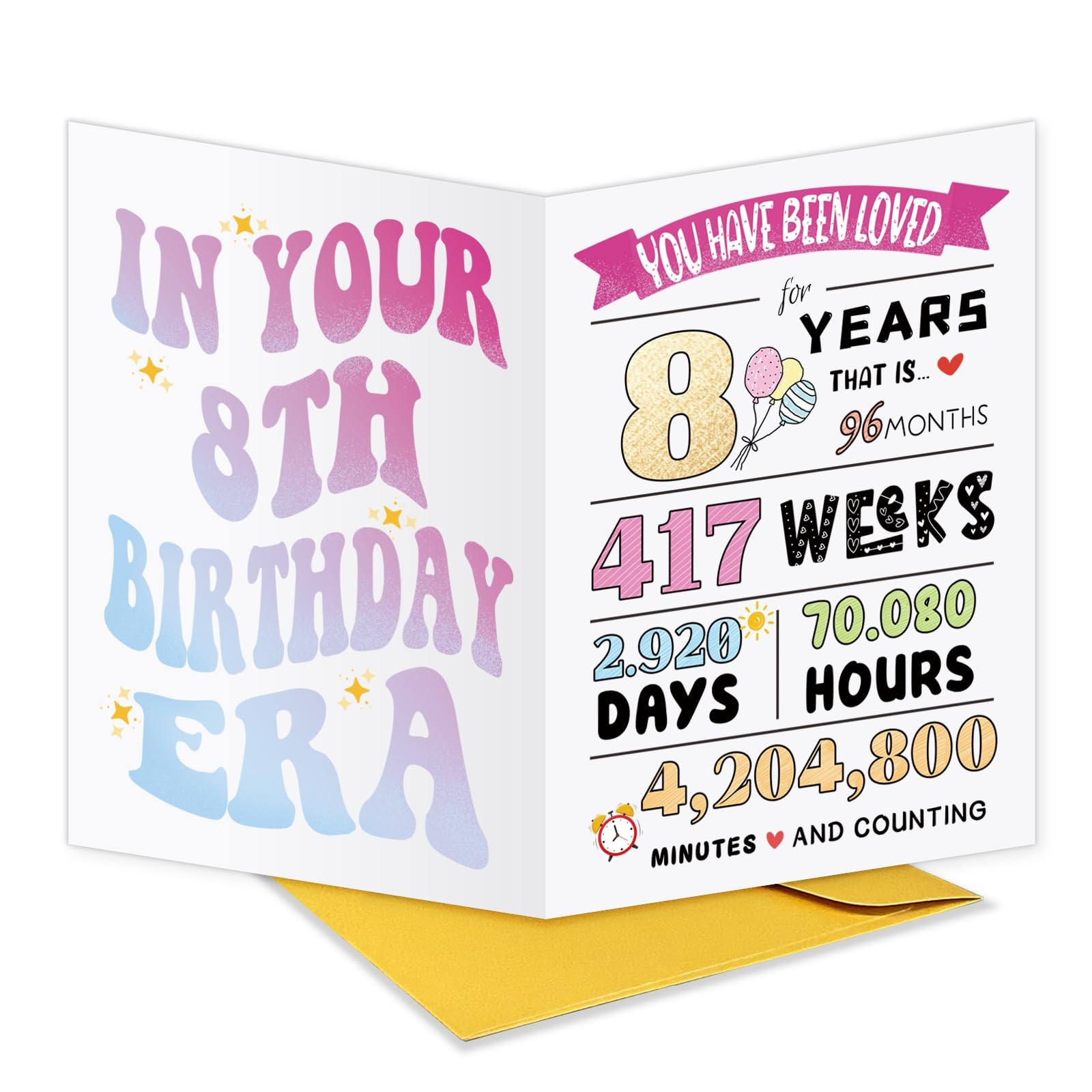 UUEFKTN Cute Happy 8th Birthday Card Gift for 8 inches x 5.3 inches,