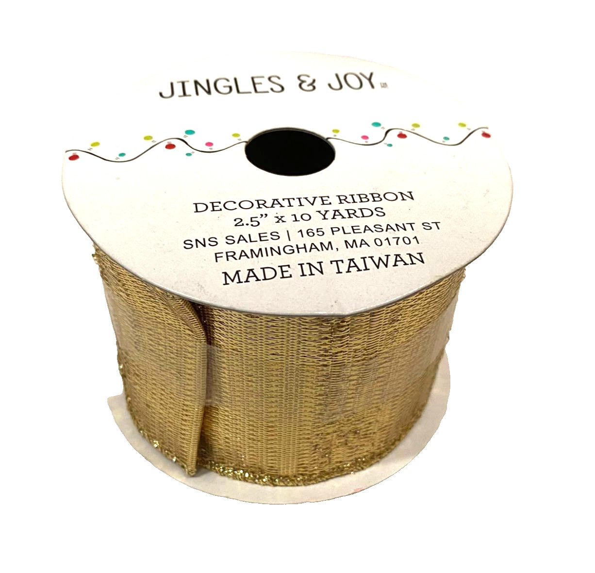 Jingles & Joy Christmas gold metallic 2.5″ x 10 yard wired decorative ribbon New