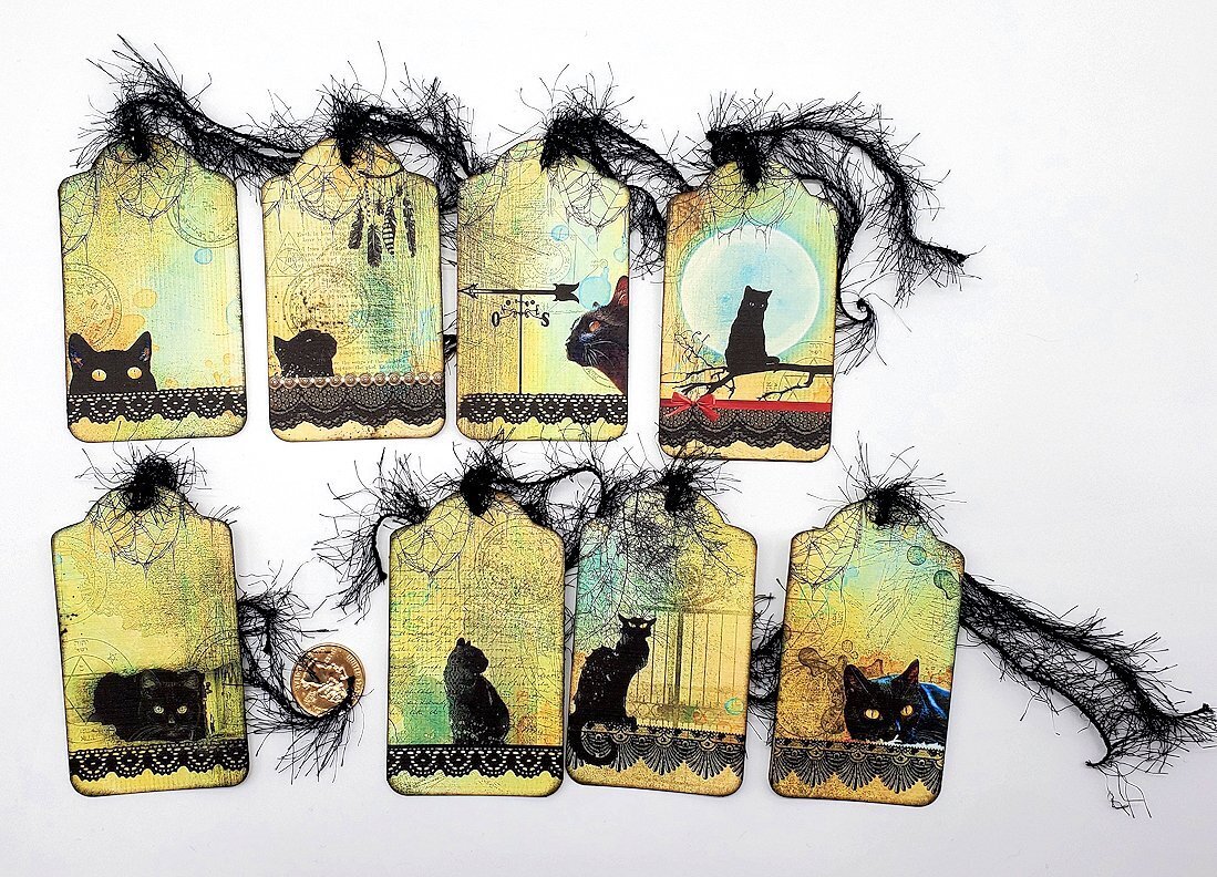8-Halloween-Vintage-Black Cats-Gothic-Journal-Linen Cardstock-Gift-Hang-Tags