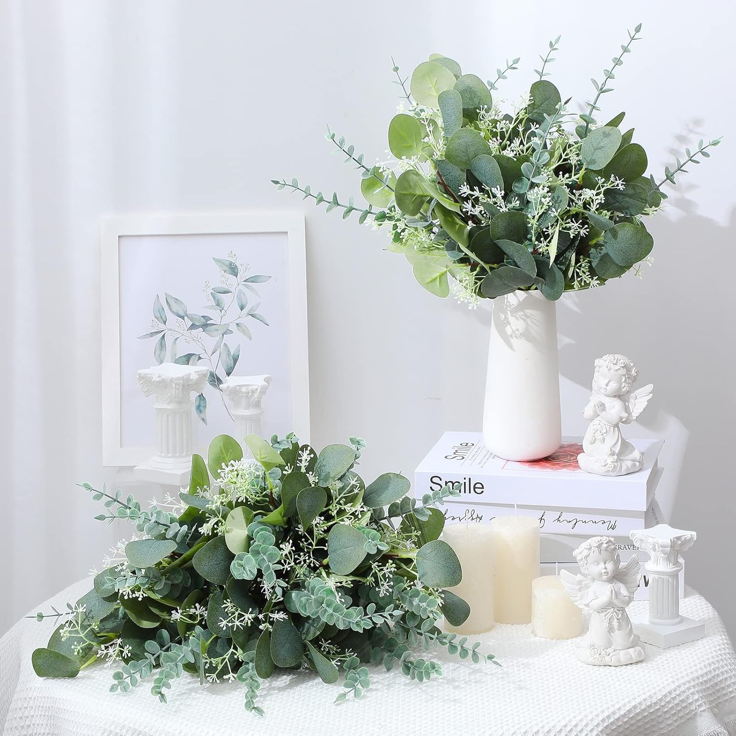 200 Pcs 2 Kinds Mixed Artificial Eucalyptus Leaves Stems Bulk Silver Dollar