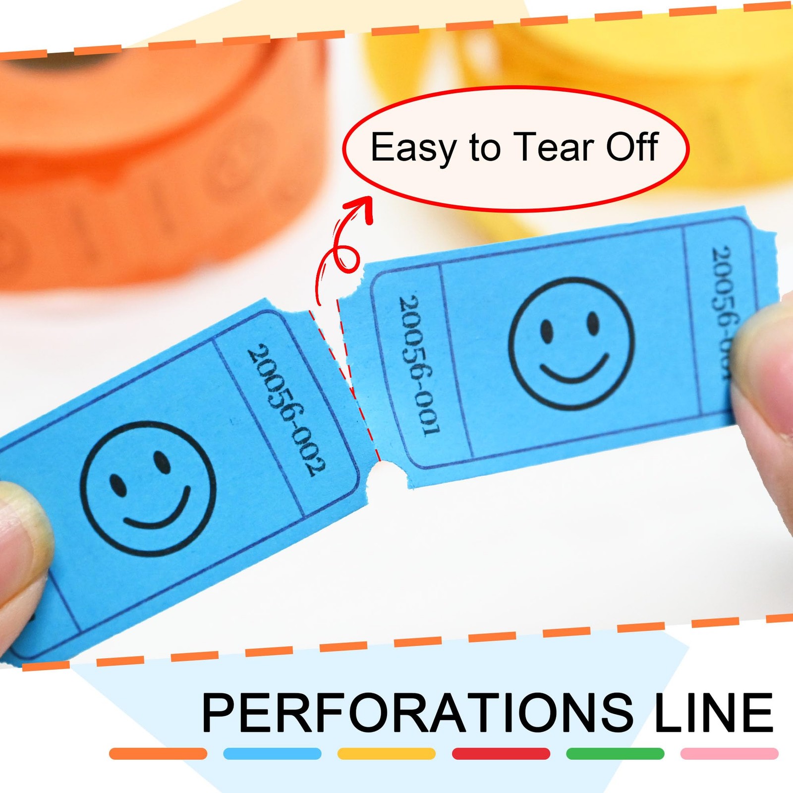 3000 Raffle Ticket Rolls, 6 Assorted Colors, 1×2 Inch Smile Ticket for Events…