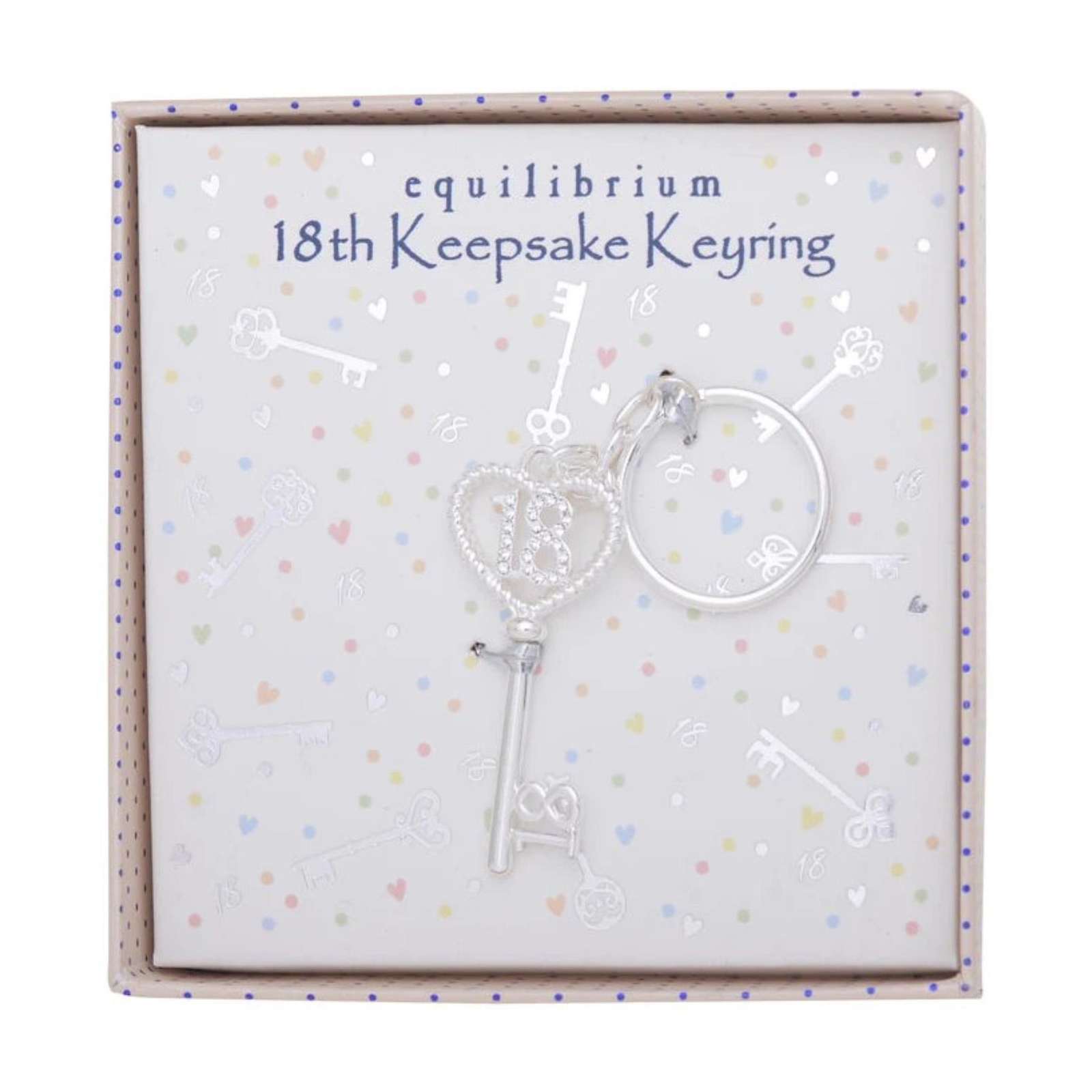 Silver Birthday Key Keepsake Keyring with Diamante Detail – 18th