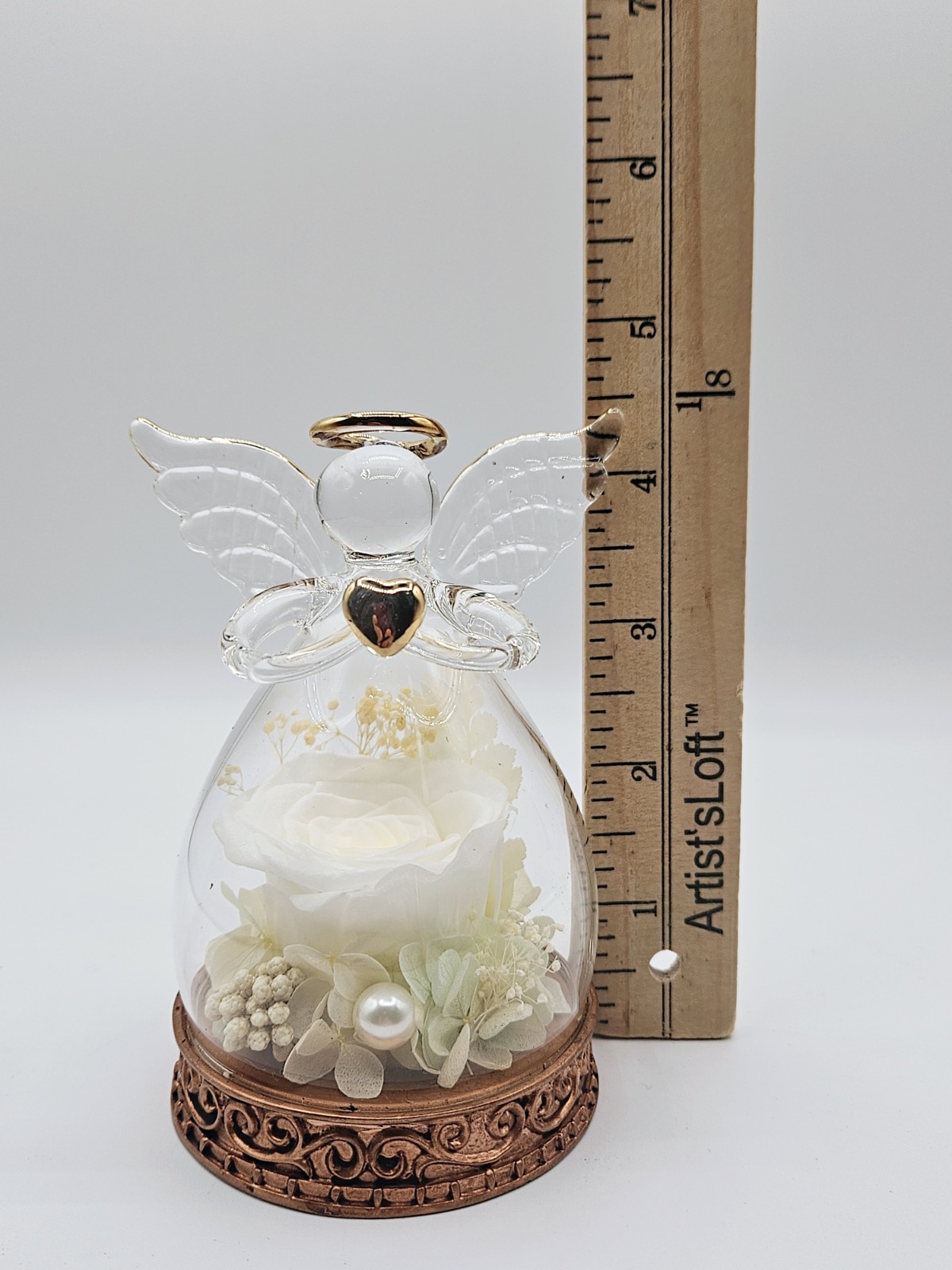 Angel Glass Dome Preserved Rose LED Light Gift Romantic Decor w/ Box