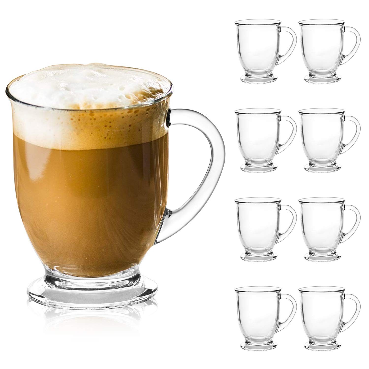 Coffee Mugs Set of 8, Clear Large Coffee Mug 15 OZ With Handles，Transpare