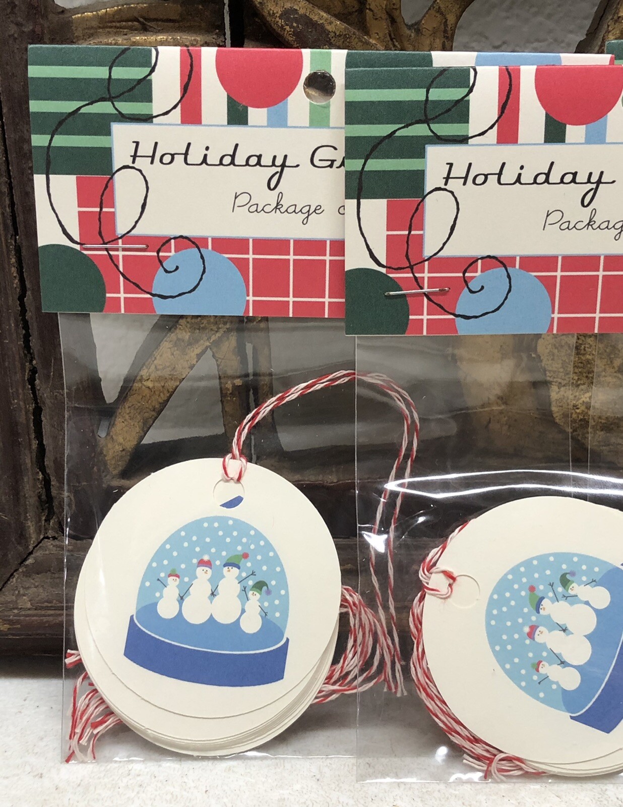 Lot of 5 Packs Of 10 Gift Tags Snowman Family in Globe by Running Rhino 50 Total