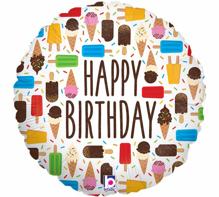 18″ Happy Birthday Ice Cream Balloon, Holographic Balloon , Birthday Party