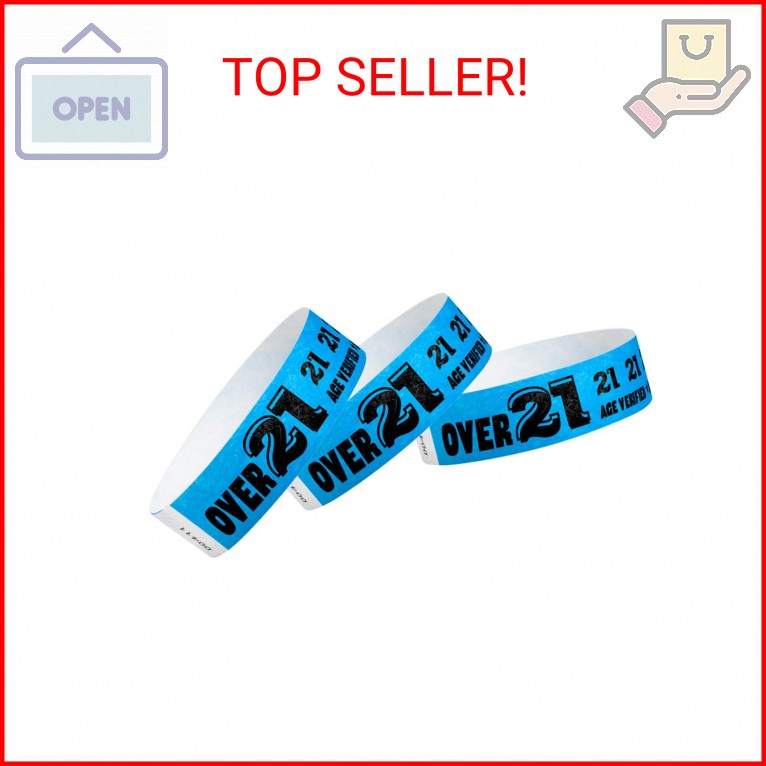 500 WristCo Over 21 Neon Blue Tyvek Wristbands for Events – ¾” x 10” – Waterproo