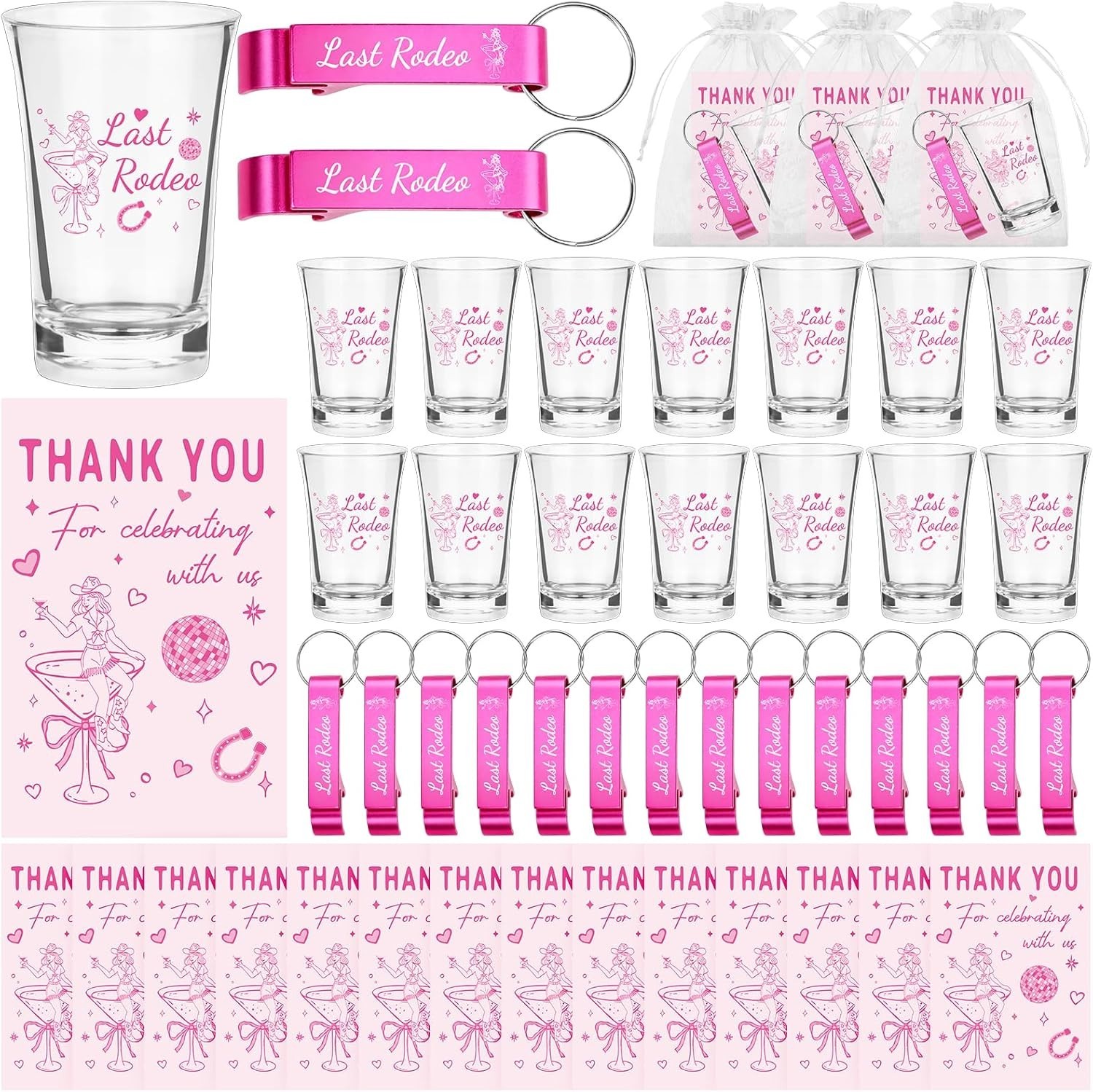 “Last Rodeo” Bachelorette Party Favors Shot Glasses, Bottle Openers, Cards NEW