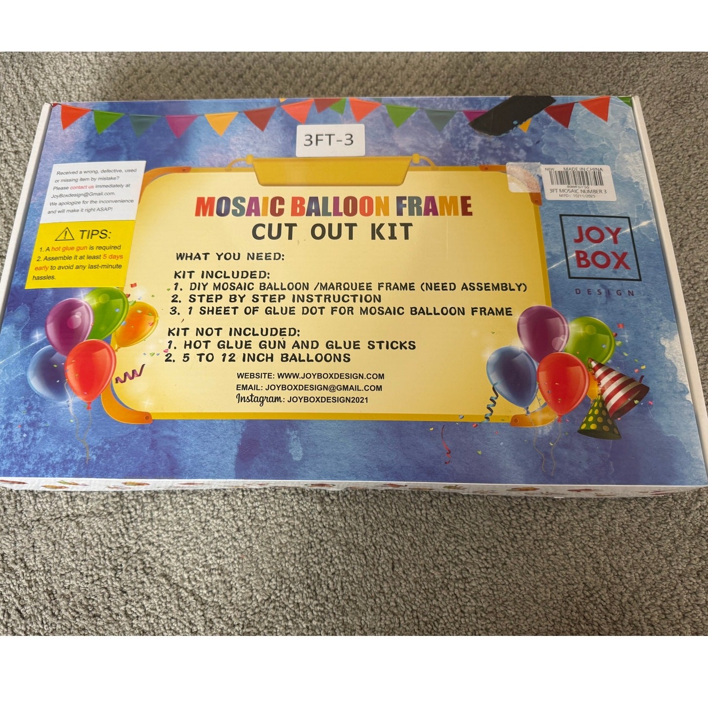 3 FT Mosaic Frame Balloons Number 3 Light Up Numbers