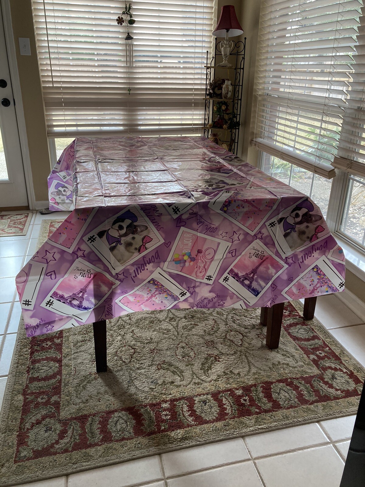 Justice Girls Pink / Purple Tablecloth Paris – French Bulldogs / Puppies – Used