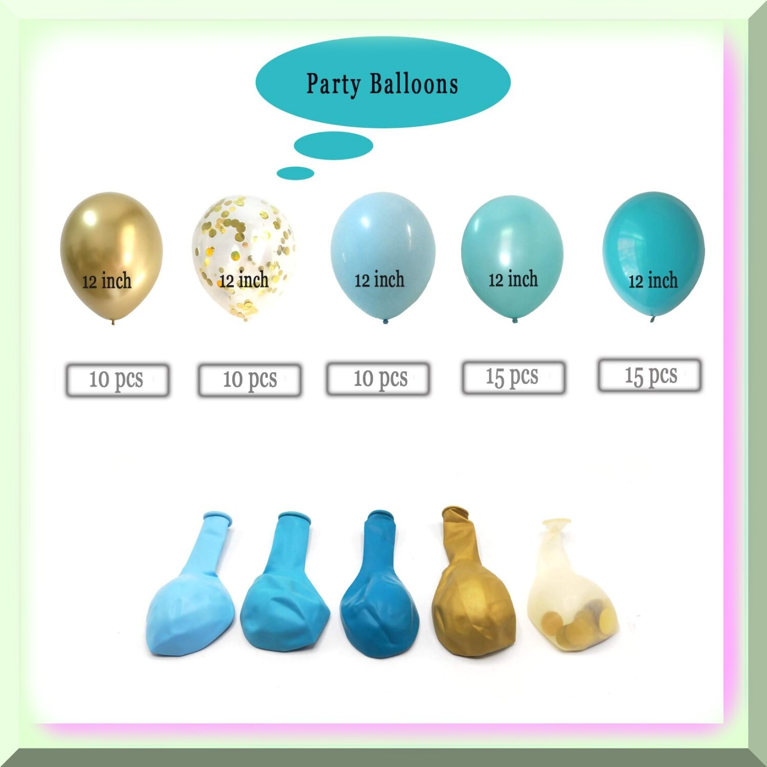 Blue and gold chrome confetti balloons 60 pack