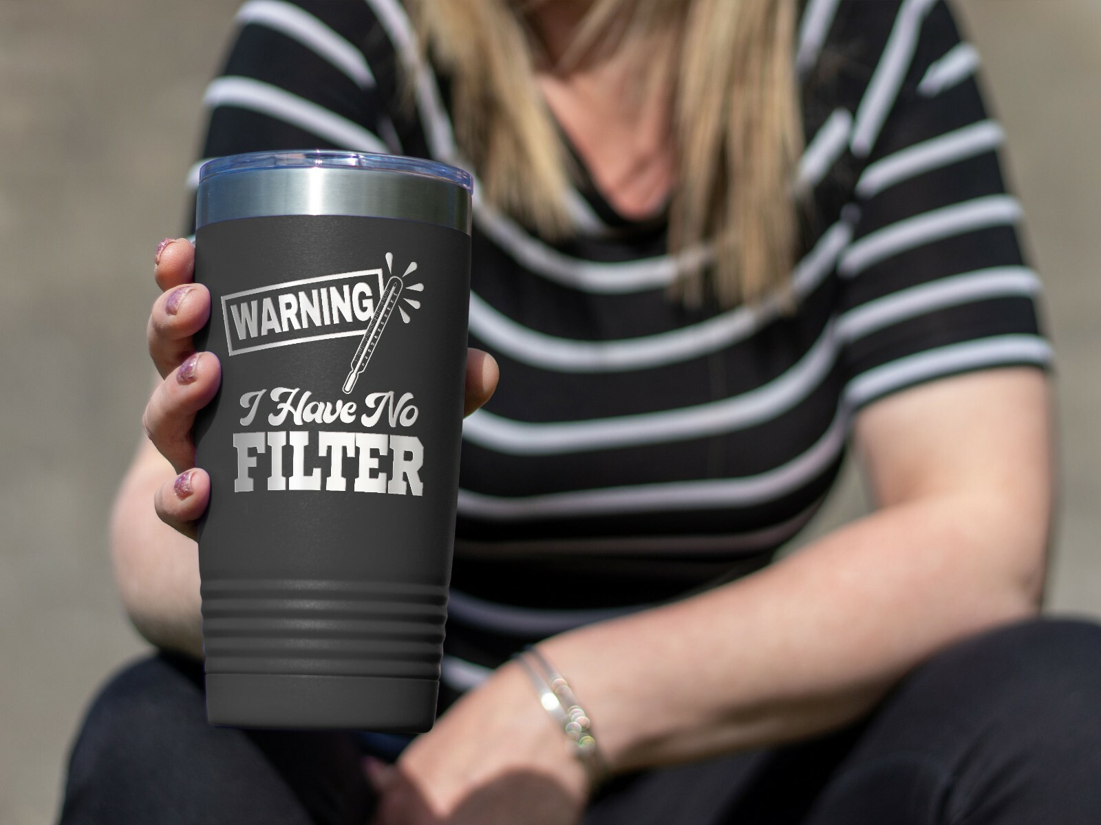 Coffee Tumbler WARNING! I HAVE NO FILTER Funny 20 oz Stainless Steel Tumbler