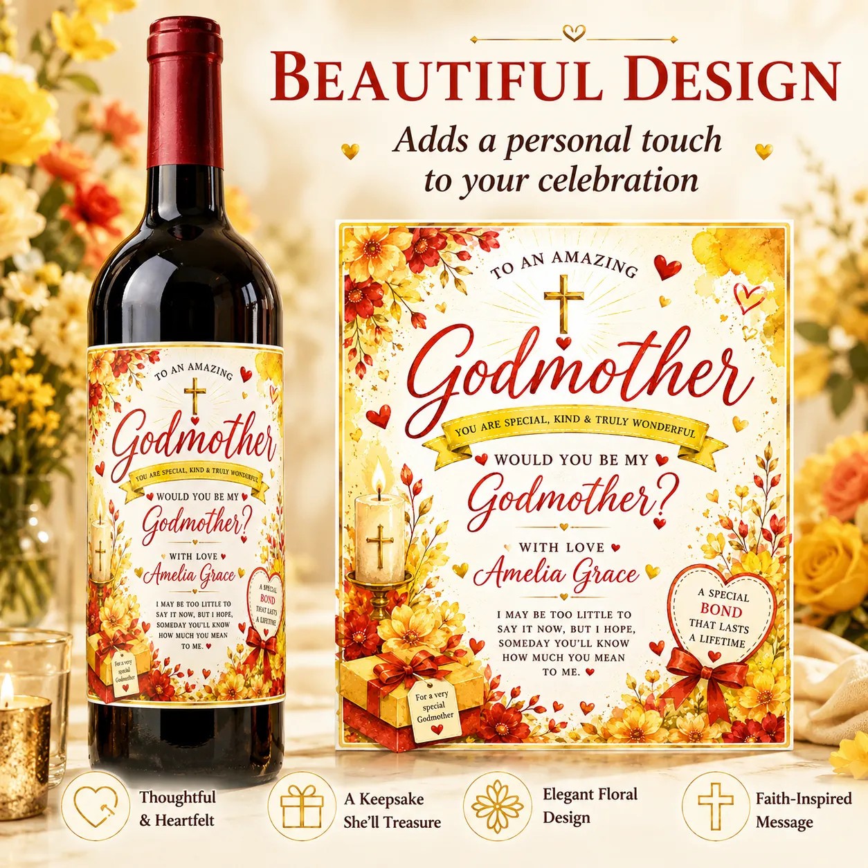 Personalised Godmother Proposal Bottle Label Sticker Godmother Gift