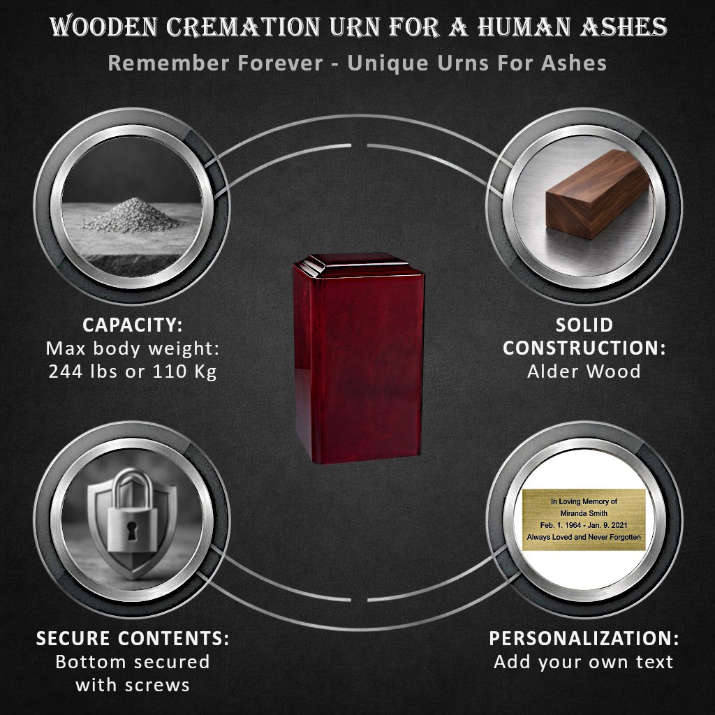 Italian Wooden Cremation Urn for Adult Unique Memorial Ashes Funeral Urn Casket