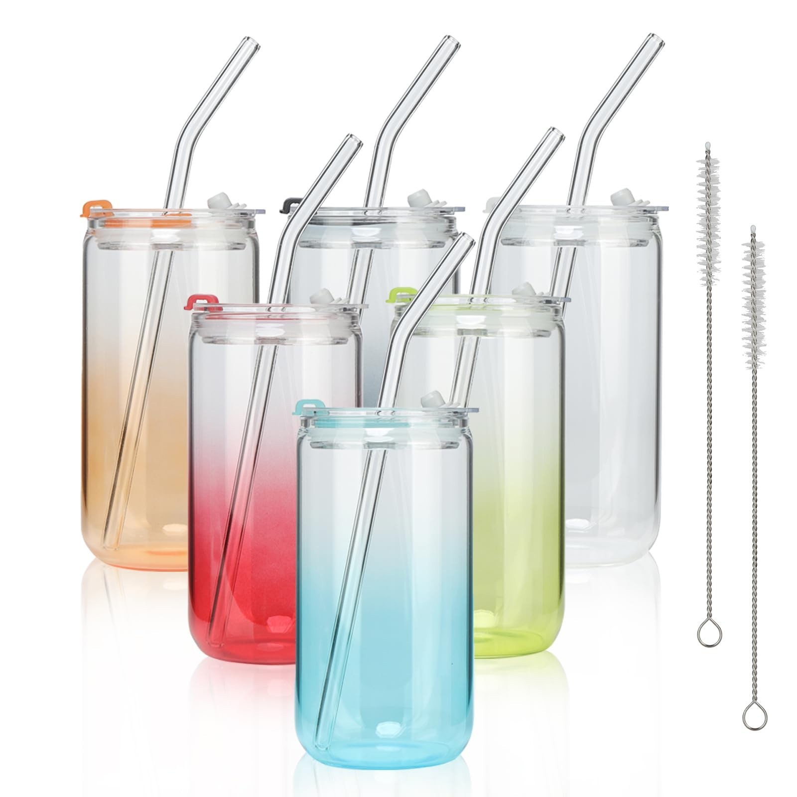 COMI 6pcs Glass Cups with Lids And Straws, Glass Tumbler for Iced Coffee, Dri…