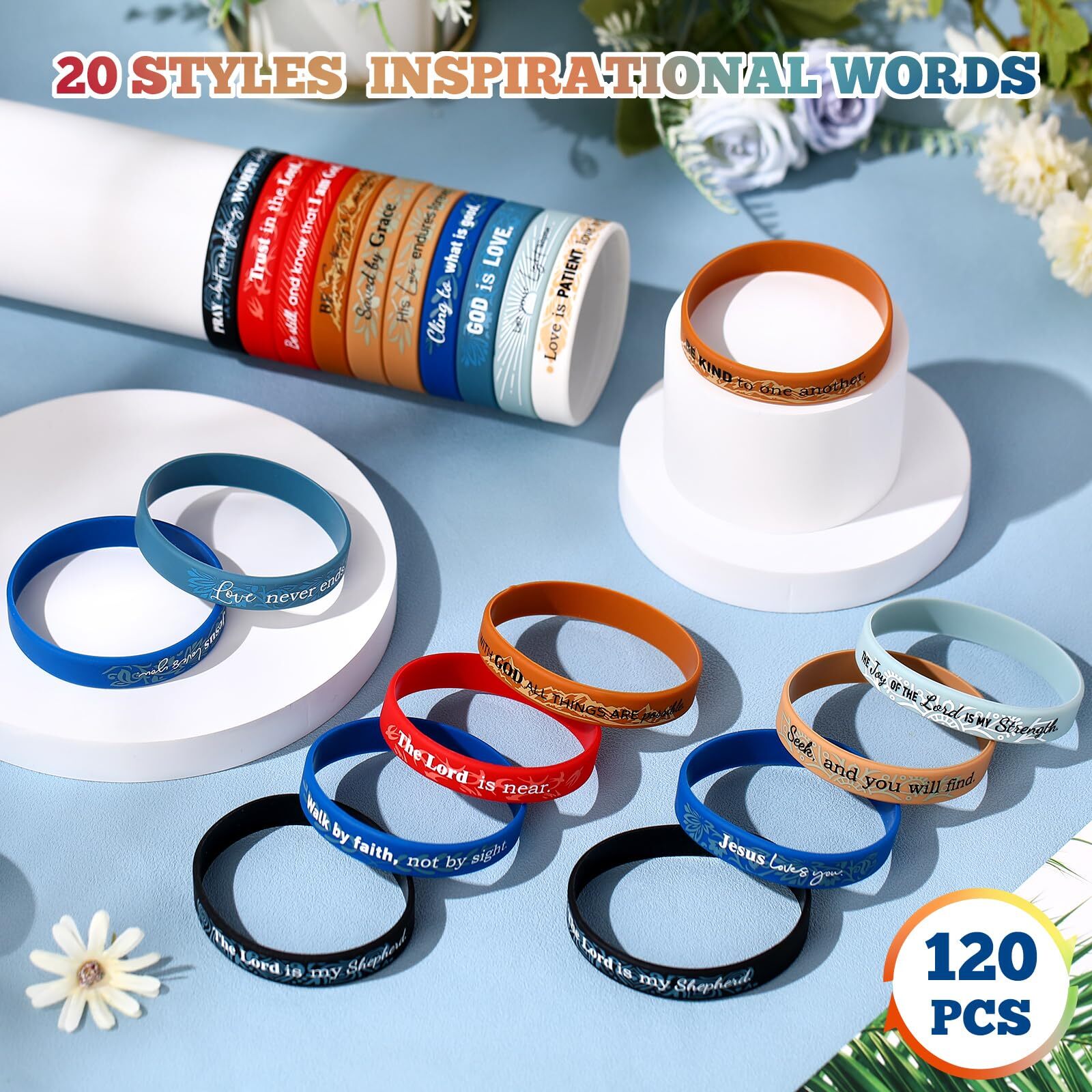 120 Pcs Silicone Religious Wristbands Bible Verse Rubber Bracelets for Men Women