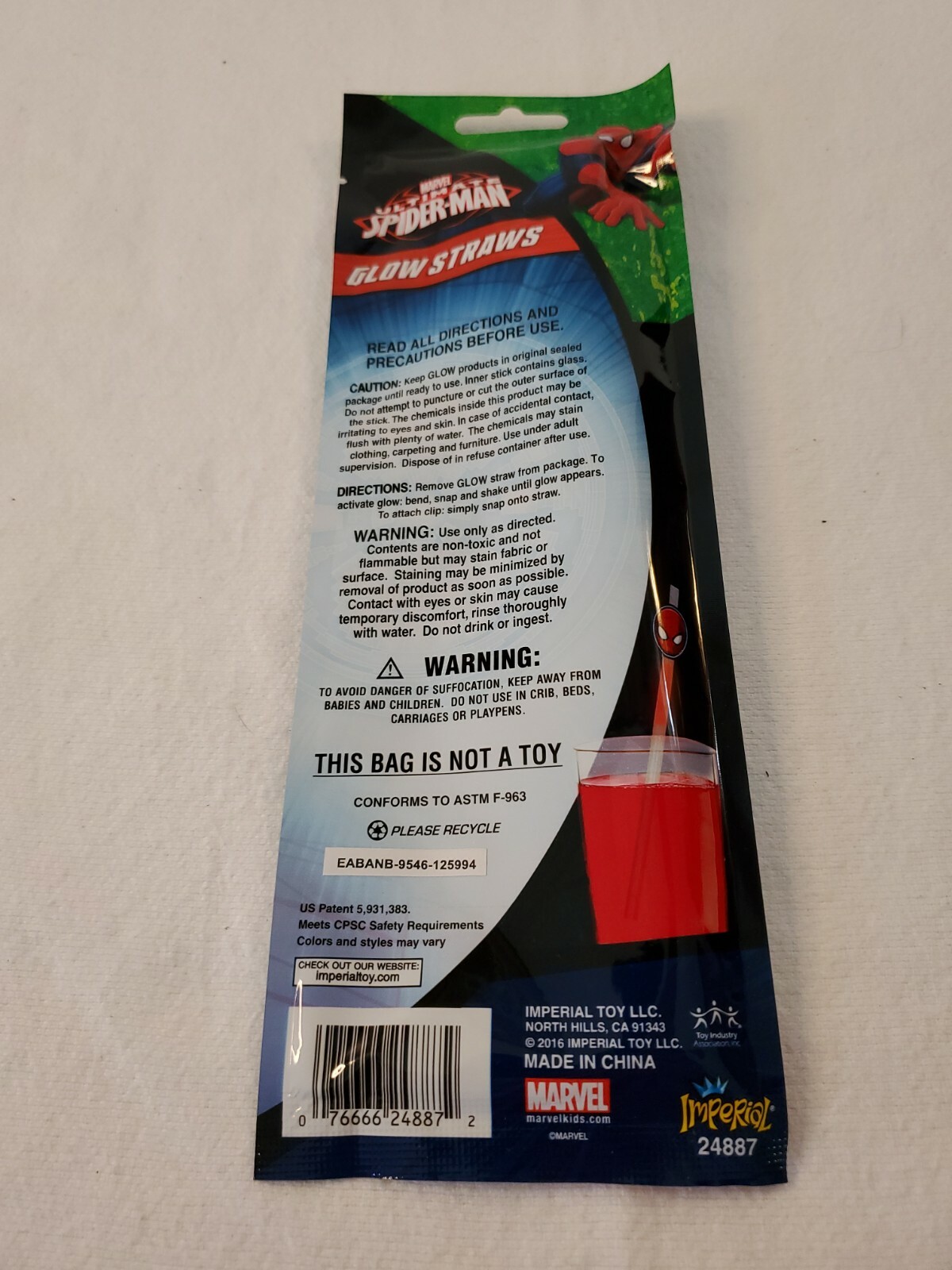 Licensed Glow Stick Straws (Licensed Ultimate Spider-man™) pack of 3