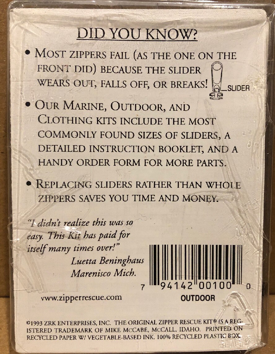 The Original Zipper Rescue Kit, Outdoor Gear. Tents Coats Duffel Bags Ski Pants