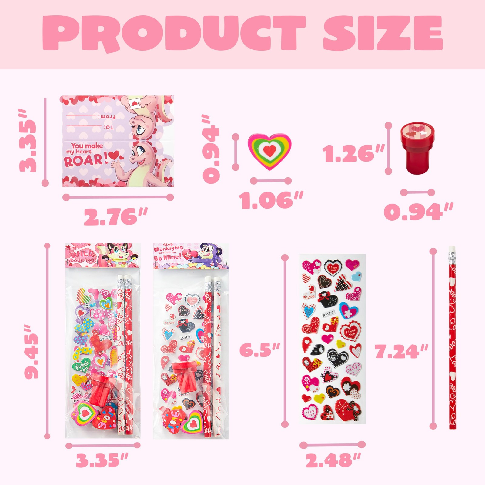 JOYIN 28 Packs/225pcs Valentines Day Stationery Kids Gift Medium, Multicolor
