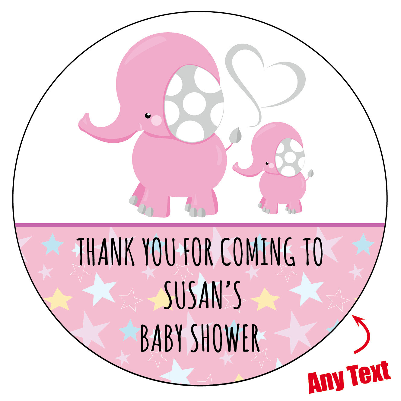 GLOSSY Personalised PINK Elephant Stickers labels Party bag Baby Shower 246