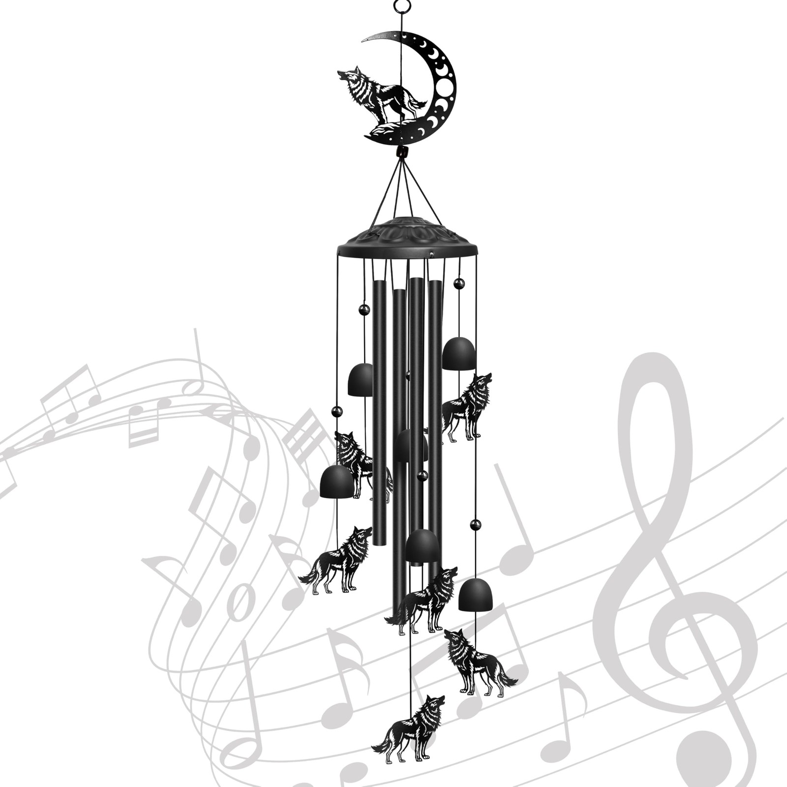 Wolf Wind Chimes for Outside, 32″ Decorative Wind Chimes Wolf Gifts for Women…