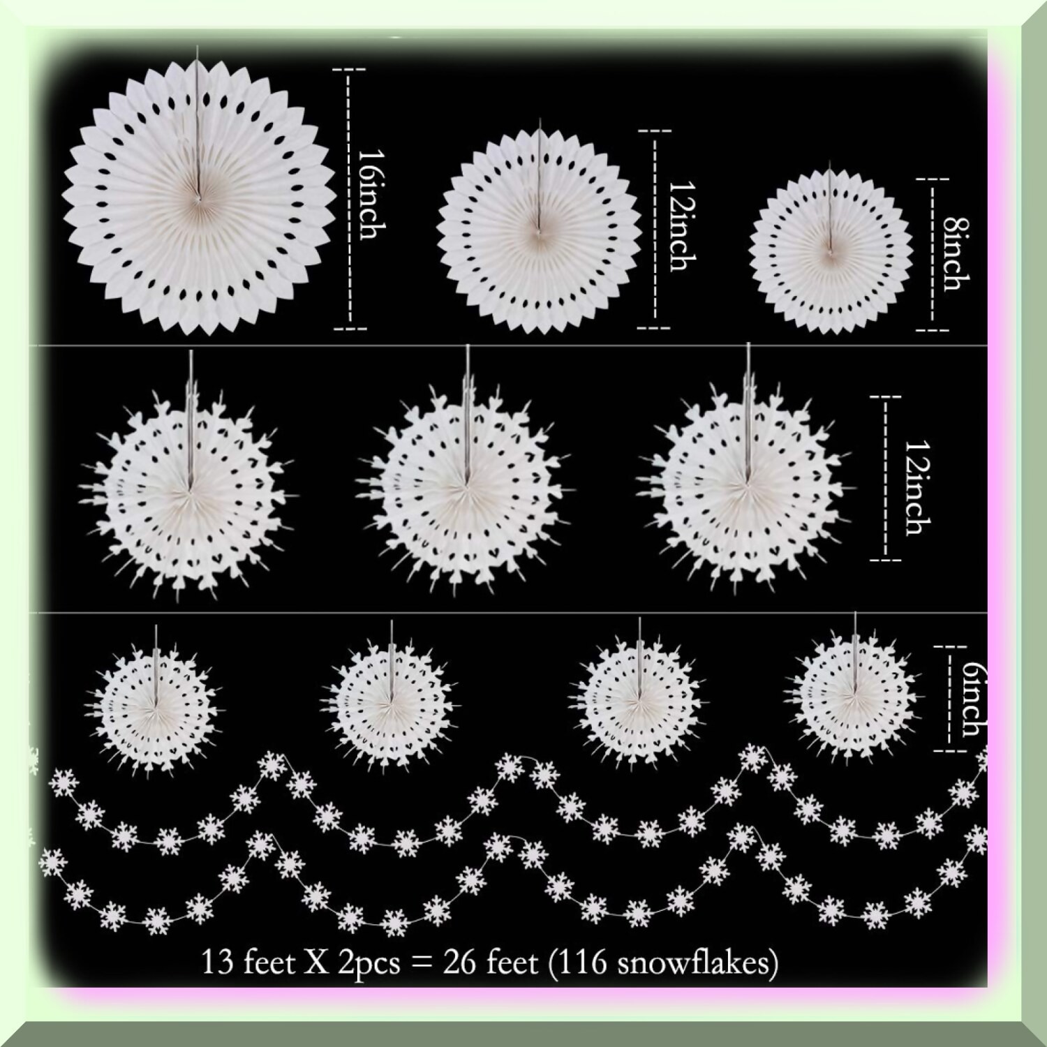 Winter Snowflake Paper Fan and Garland Set