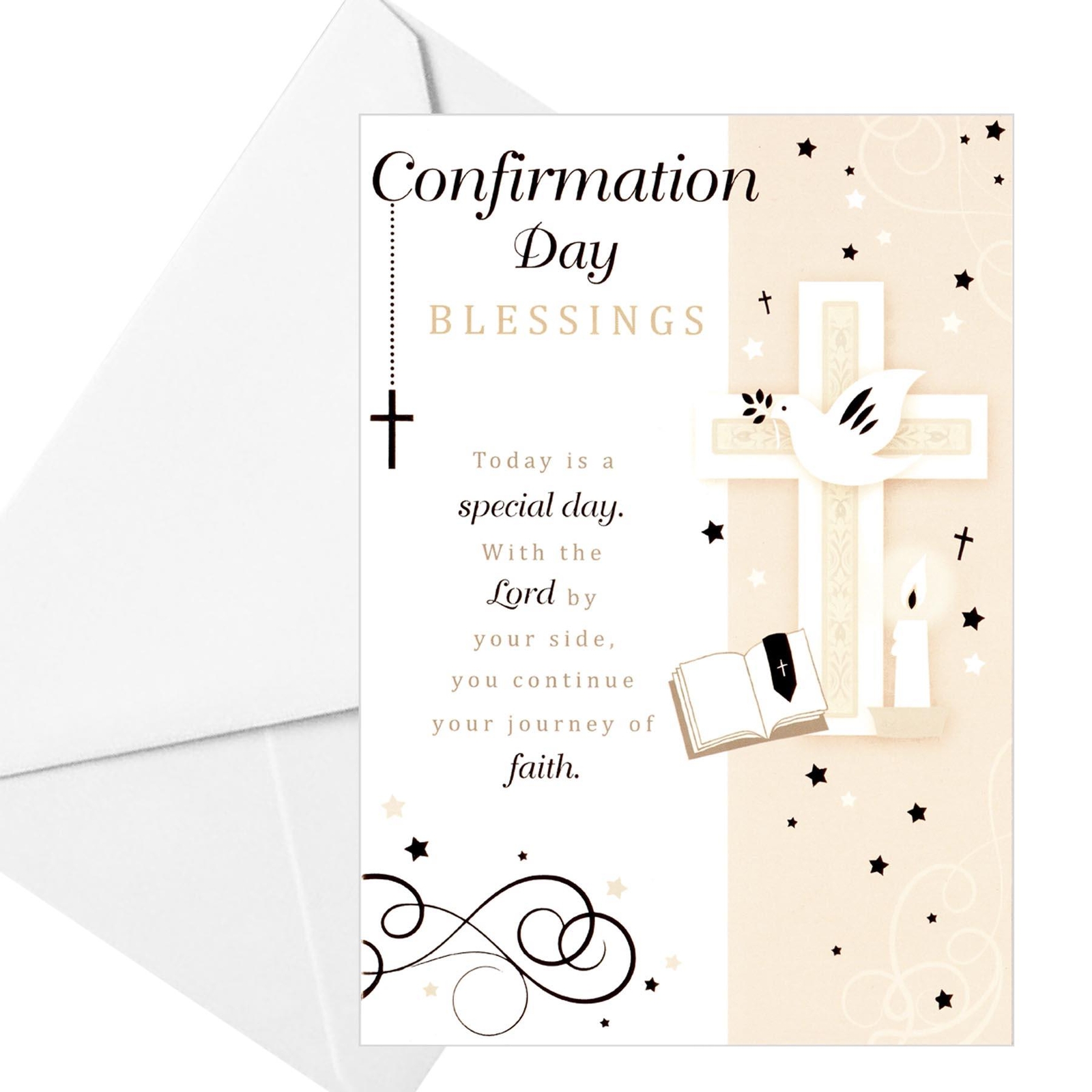 Confirmation Card with Foil Detail and White Envelope – Beige A