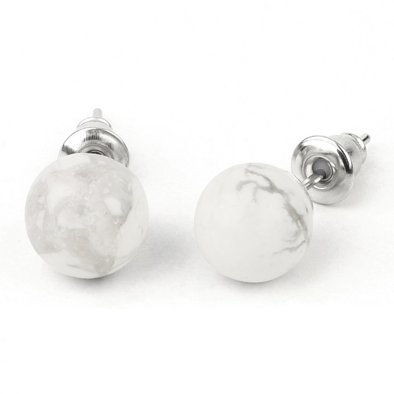 Gemstone Ball Stud Earrings – Healing Crystal Round Bead Ear Studs for Women