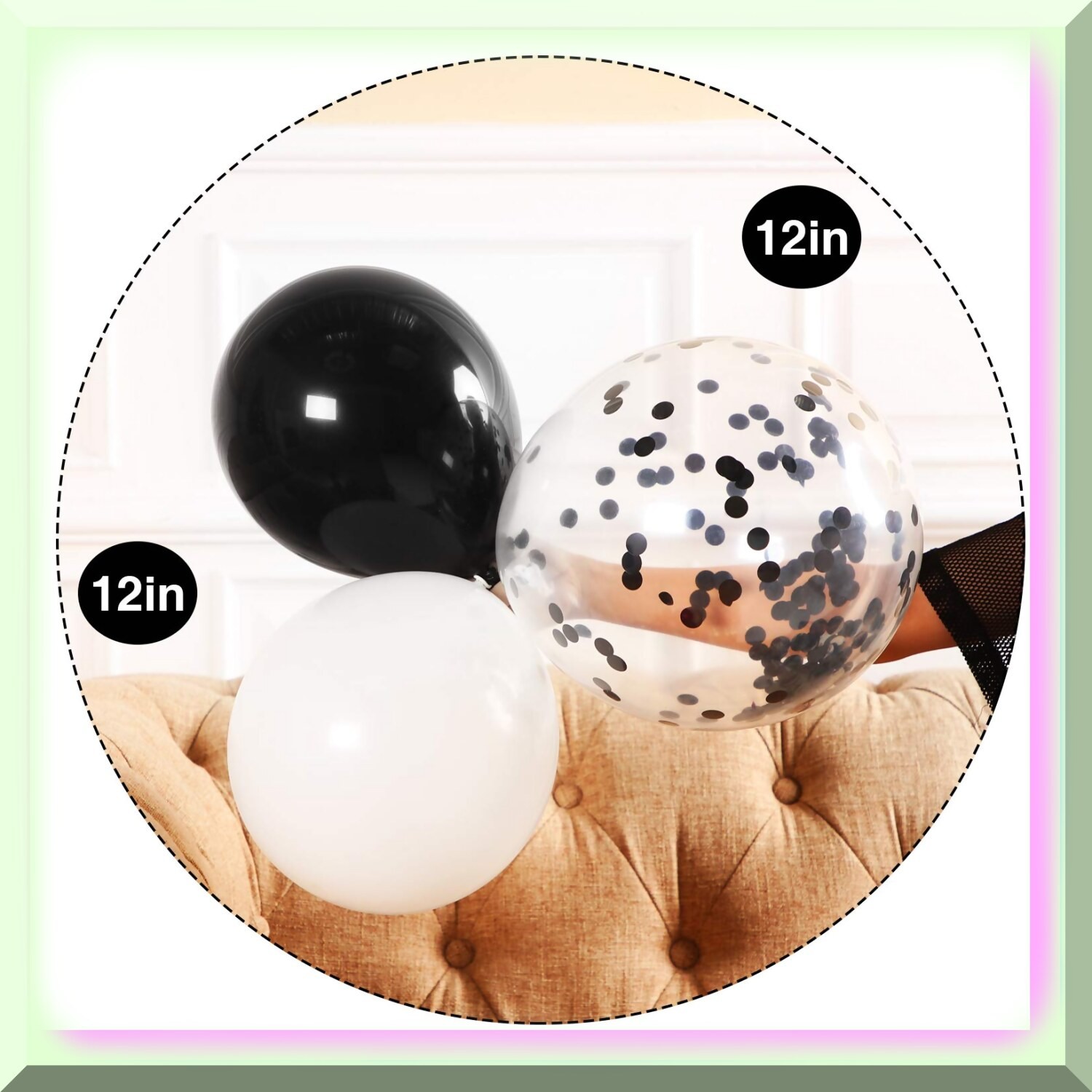 12 Inch Black White Confetti Latex Balloons 100 Pack