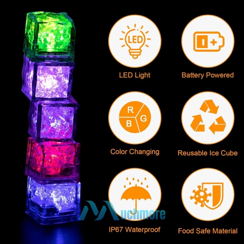 20x Waterproof Light Up Flashing LED Ice Cubes for Party Drinks Glowing Ice Cube