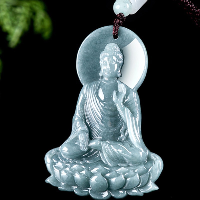 Natural Genuine Blue Green A Jade Jadeite China Style Pendant Amitabha 阿弥陀佛 Gift