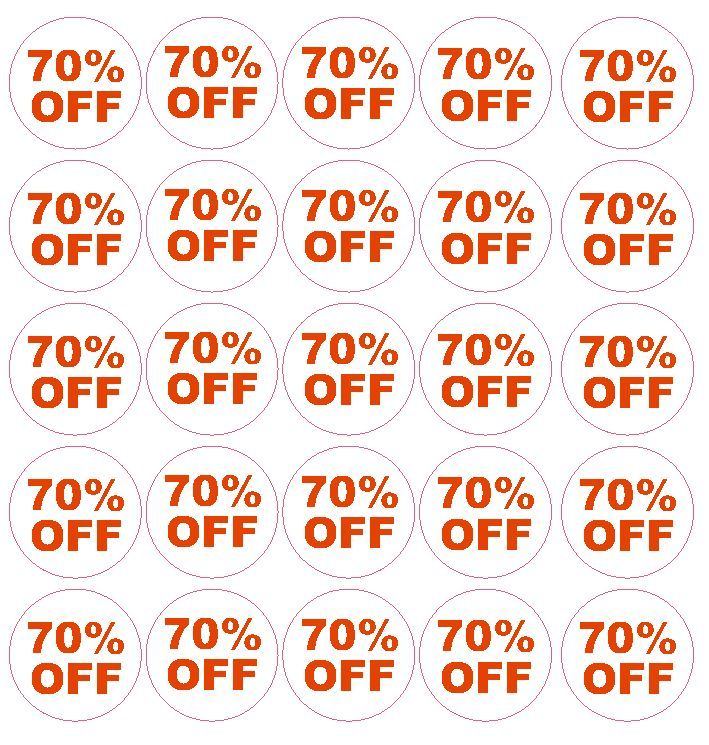 70% Percent Off Sale Sticker Retail Store FLEA MARKET Boutique MADE IN USA #D59