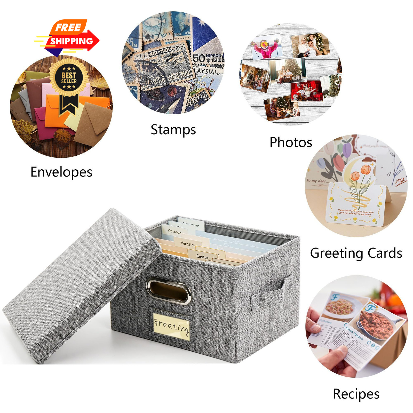 Remowith Greeting Card Organizer and Storage Box with 20 Pcs 1 Pack, Grey