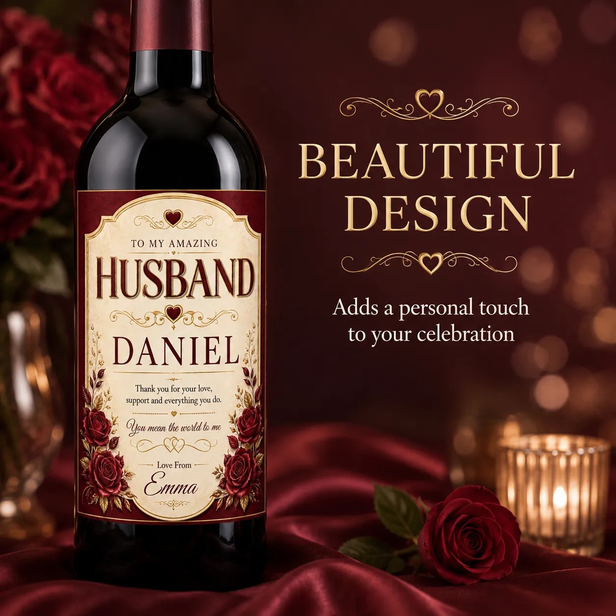 Personalised Husband Gift Bottle Label Sticker Custom Wine Romantic Present