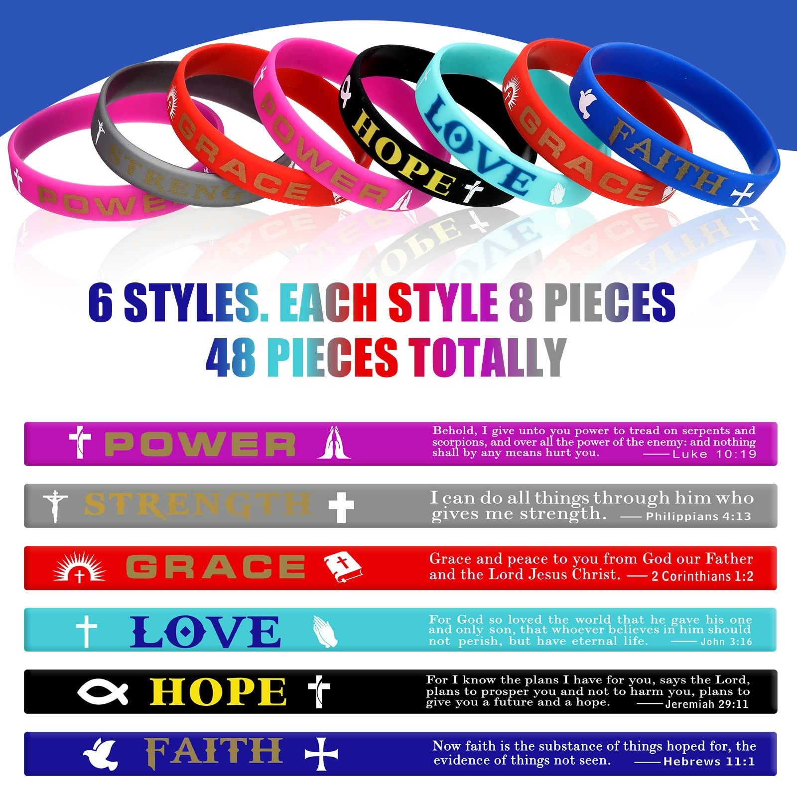48 Pcs Christian Inspirational Bible Verses 202 millimeters, Assorted
