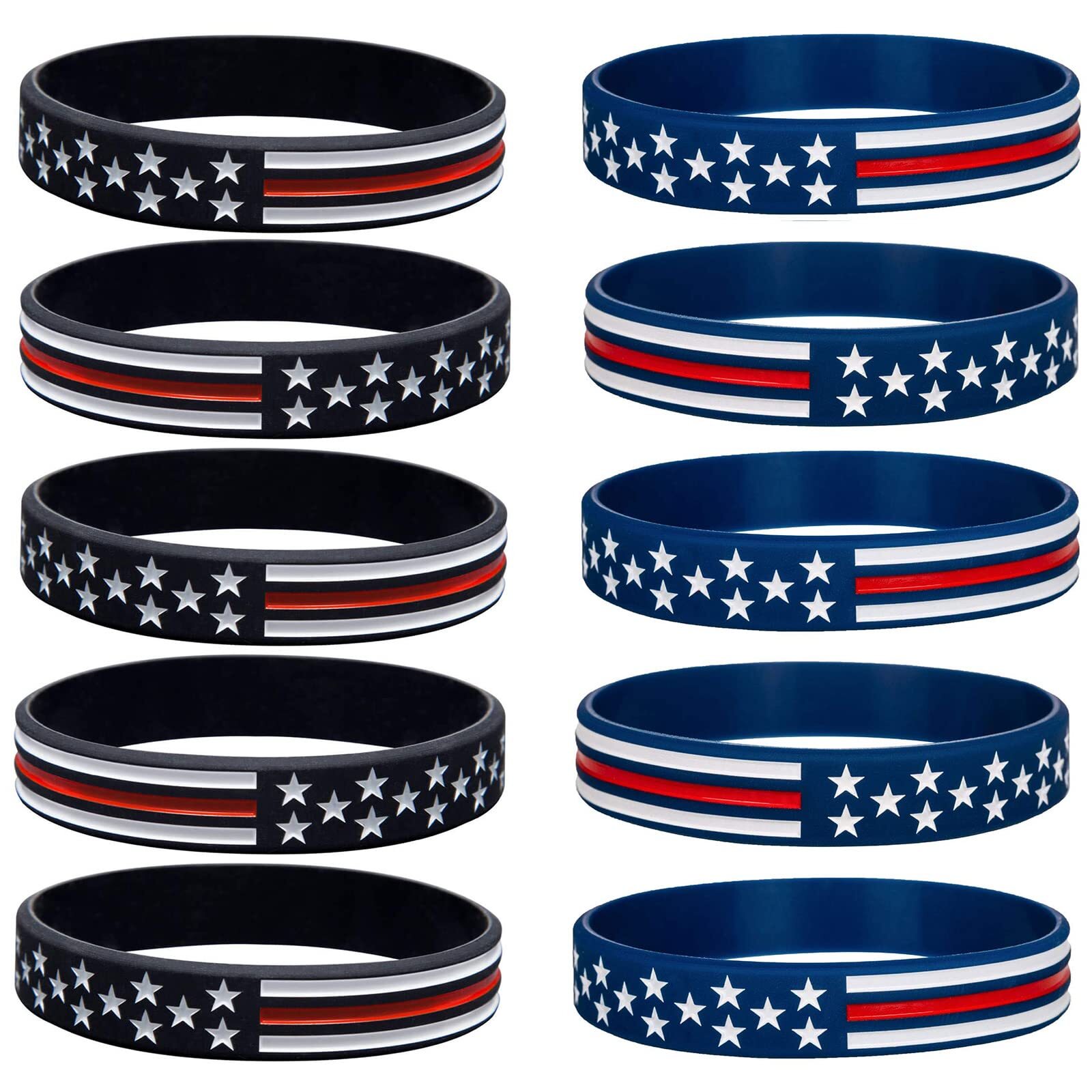 10 Pack Silicone Bracelets with American Flag Rubber Thin Red Line Wristbands