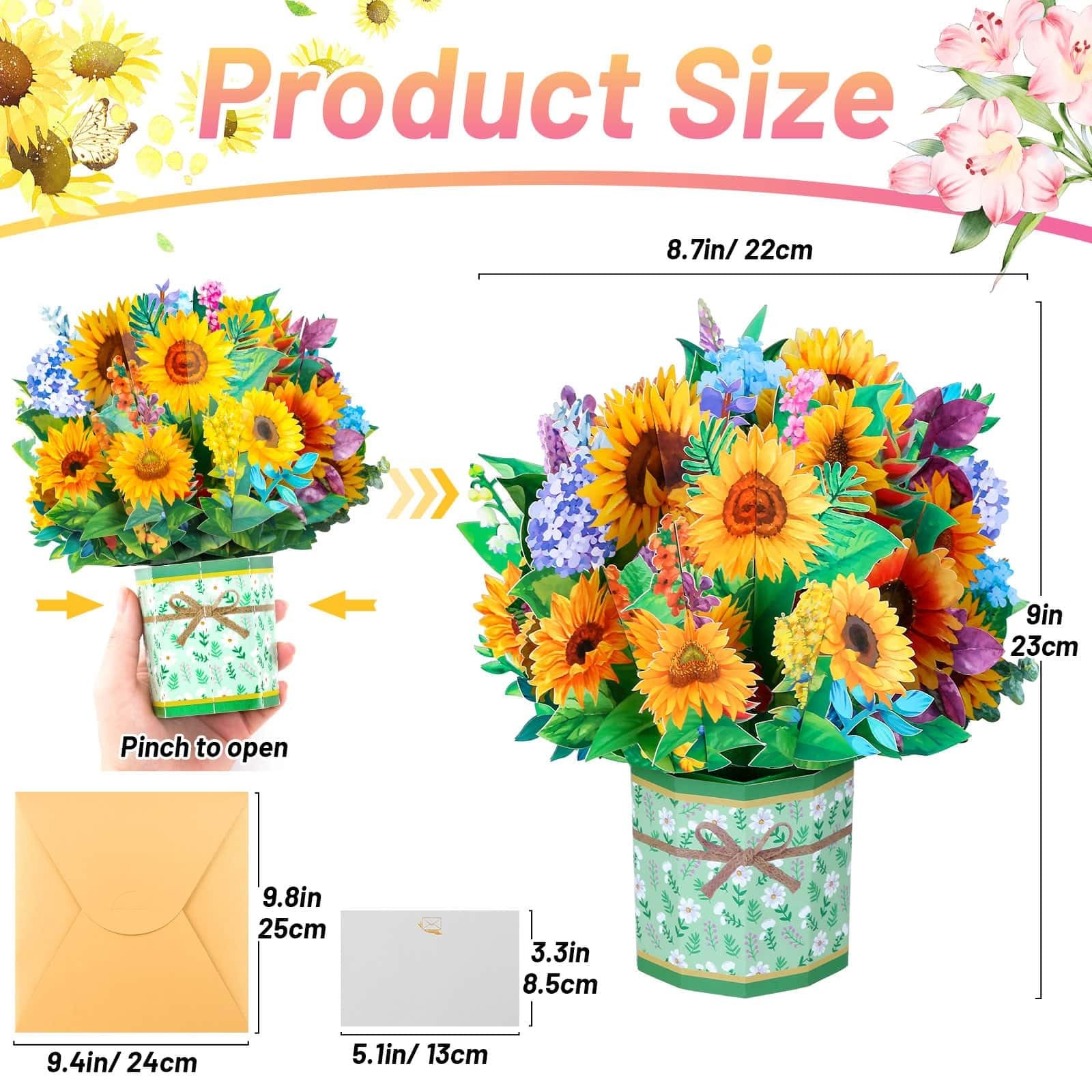 4Pack Paper Flower Pop Up Cards, Bouquet Card 8.5×9 inches, multicolor